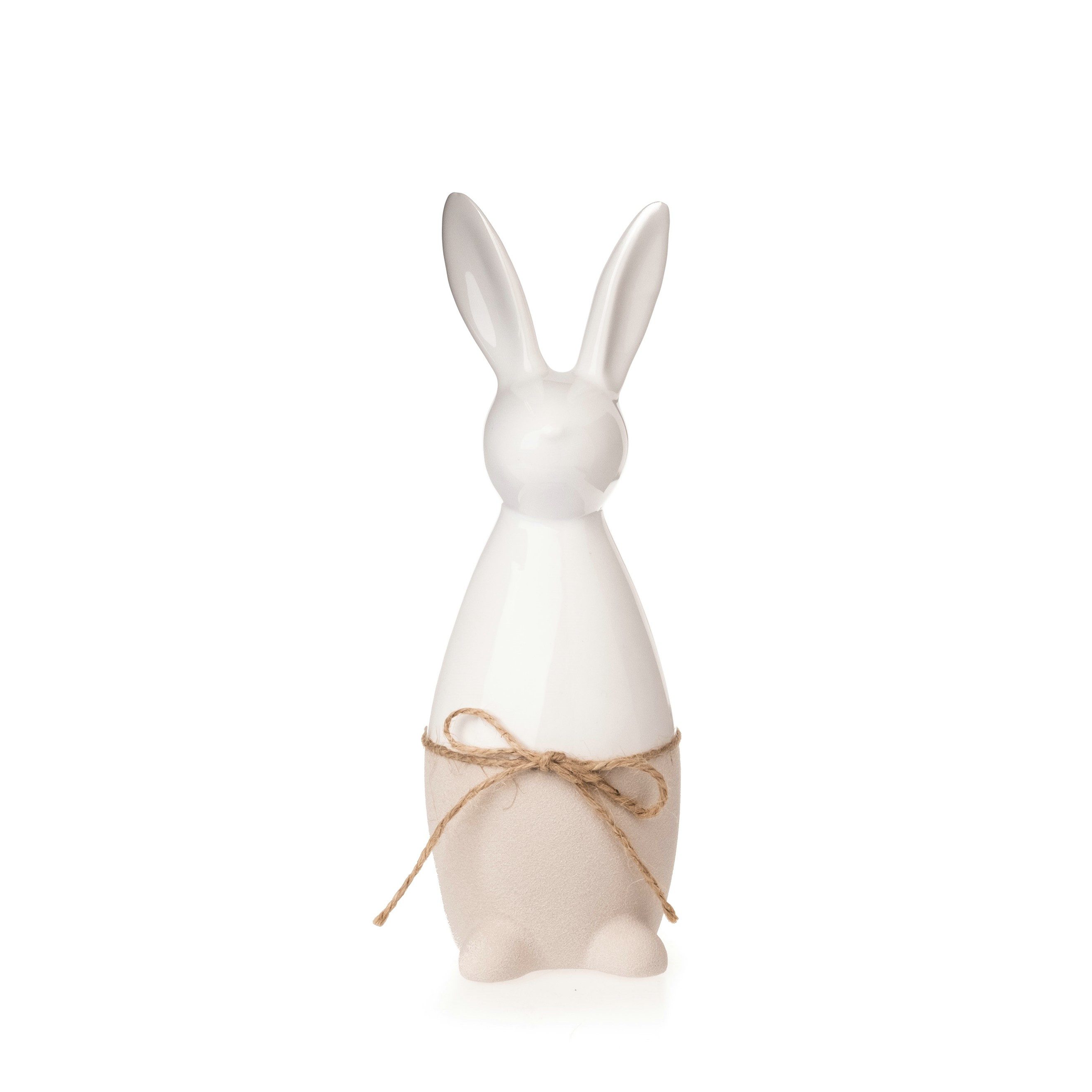 finehomegarden Osterhase Hase Ostern Figur weiß-beige mit Schleife Keramik H17+H25+H31cm (1 St), Skulptur Landhaus Osterdekoration 3Größen wählbar / Paket