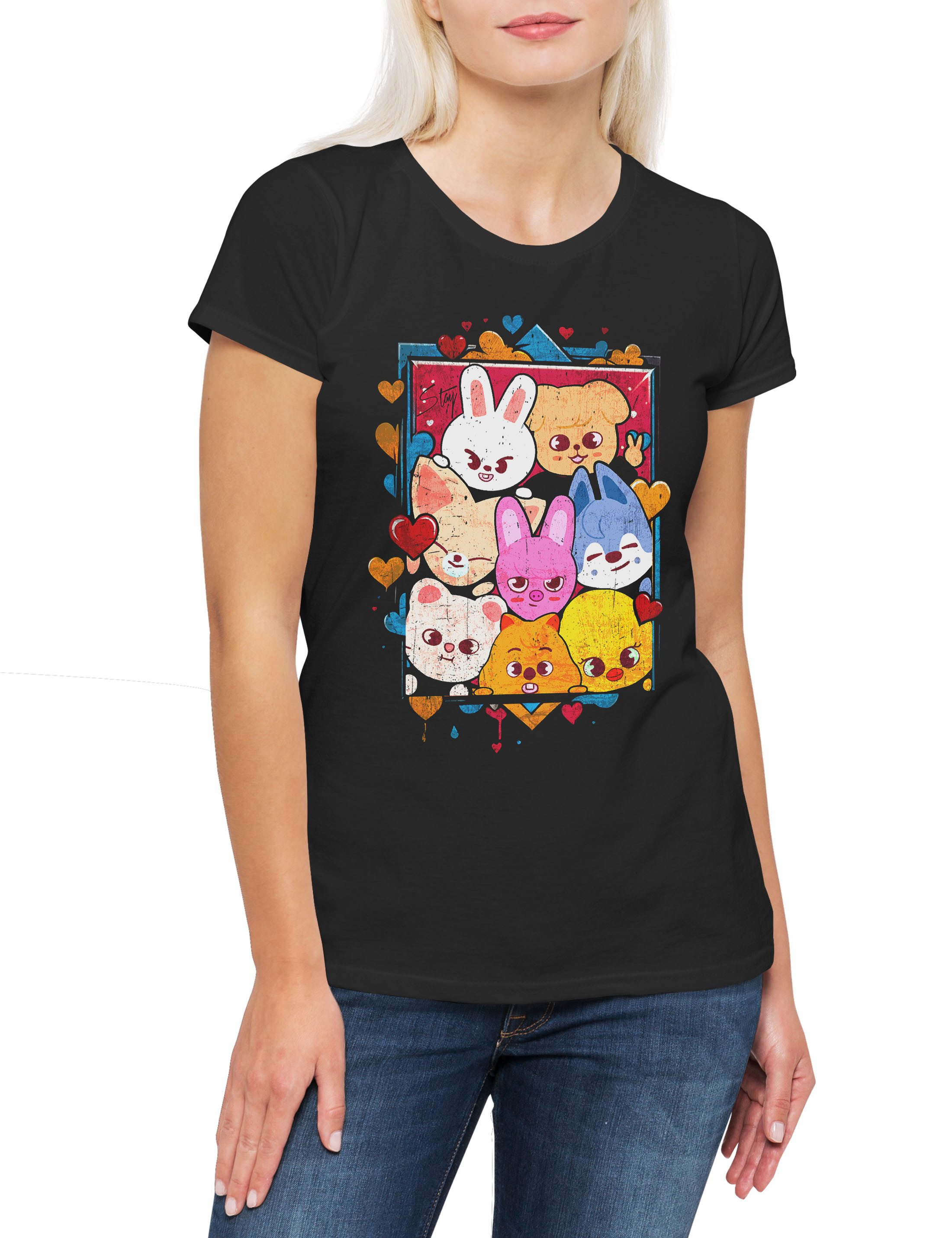 Urban Backwoods Print-Shirt Cute Korean Kids Damen T-Shirt Music Kpop K-Pop 4th Generation Stray (1-tlg) Boy Group Idol Band