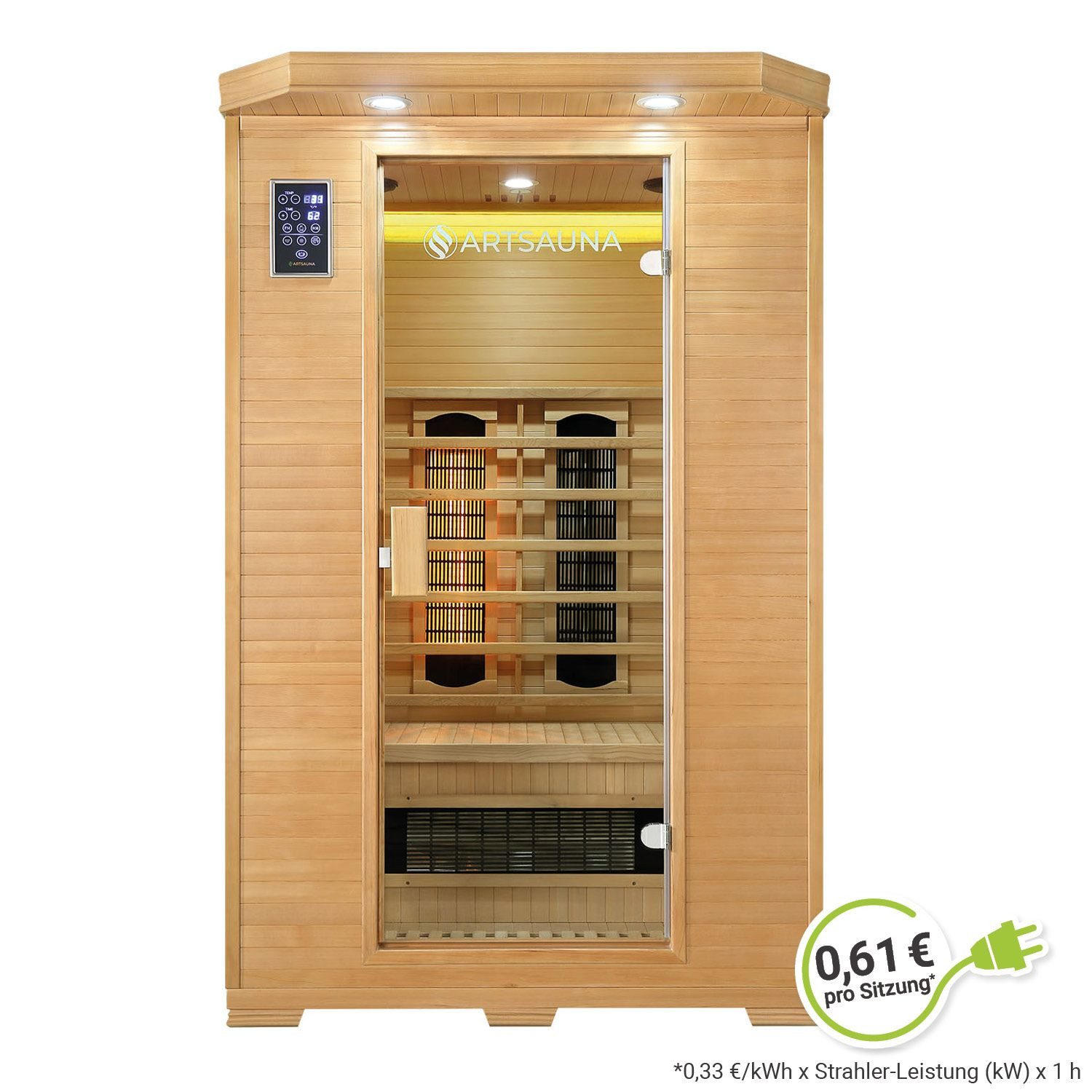 Artsauna Infrarotkabine Oslo Triplex-Heizsystem, für 2 Personen, Hemlockholz, HiFi-System, Ionisator, LED-Farblicht