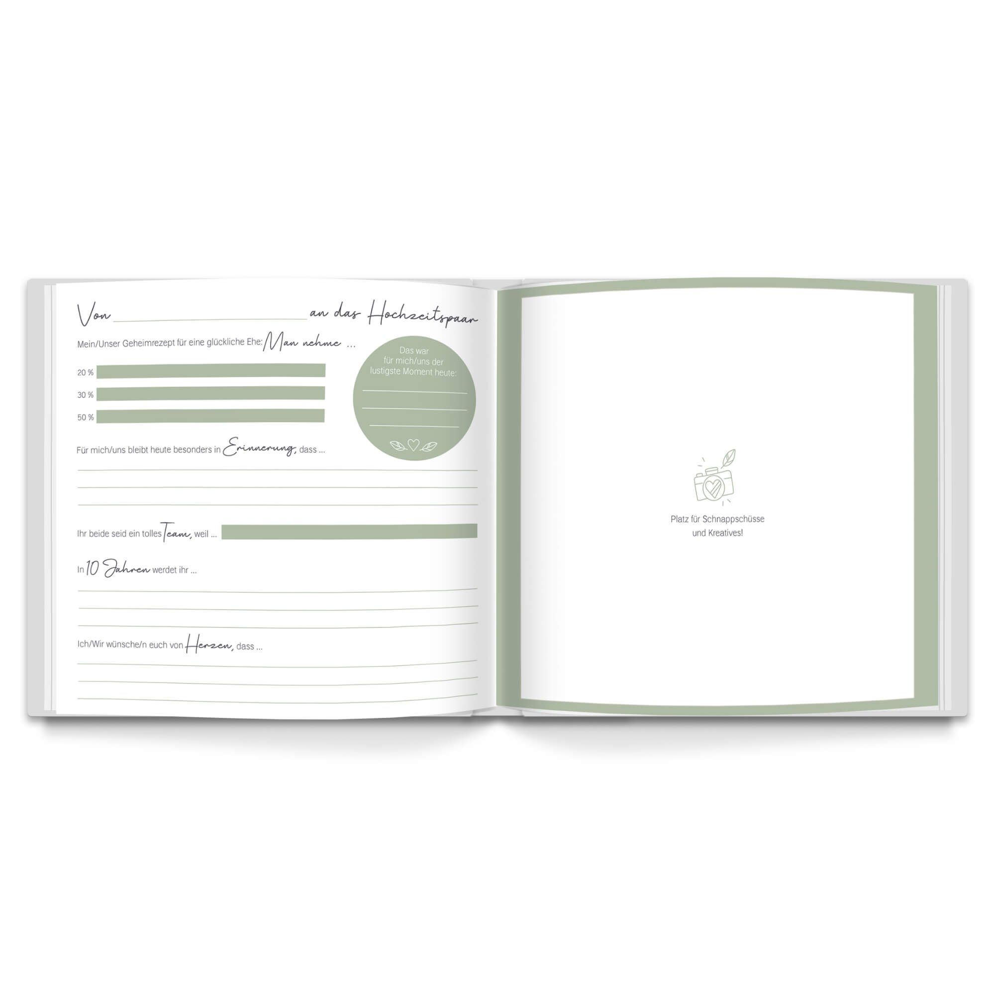 Fragen, Hochzeit, Notizbuch Design, Edles & GOLD mit Greenery zum Gästebuch Hochzeitsgästebuch Gästebuch LEAF