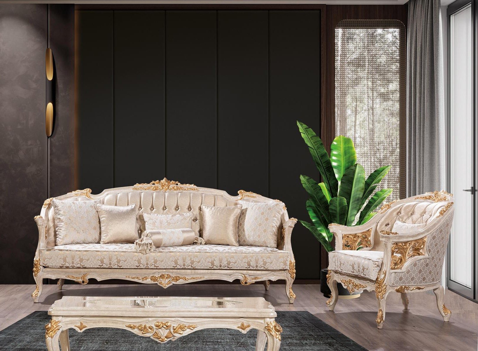 Xlmoebel Polstergarnitur Chesterfield Sofagarnitur von XLMOEBEL im klassischen Barockstil, (2-tlg), Made in Europa