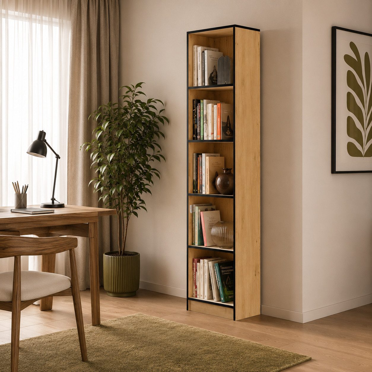 ibonto Bücherregal Bücherregal mit 5 Böden, Artisan Eiche/Schwarz
