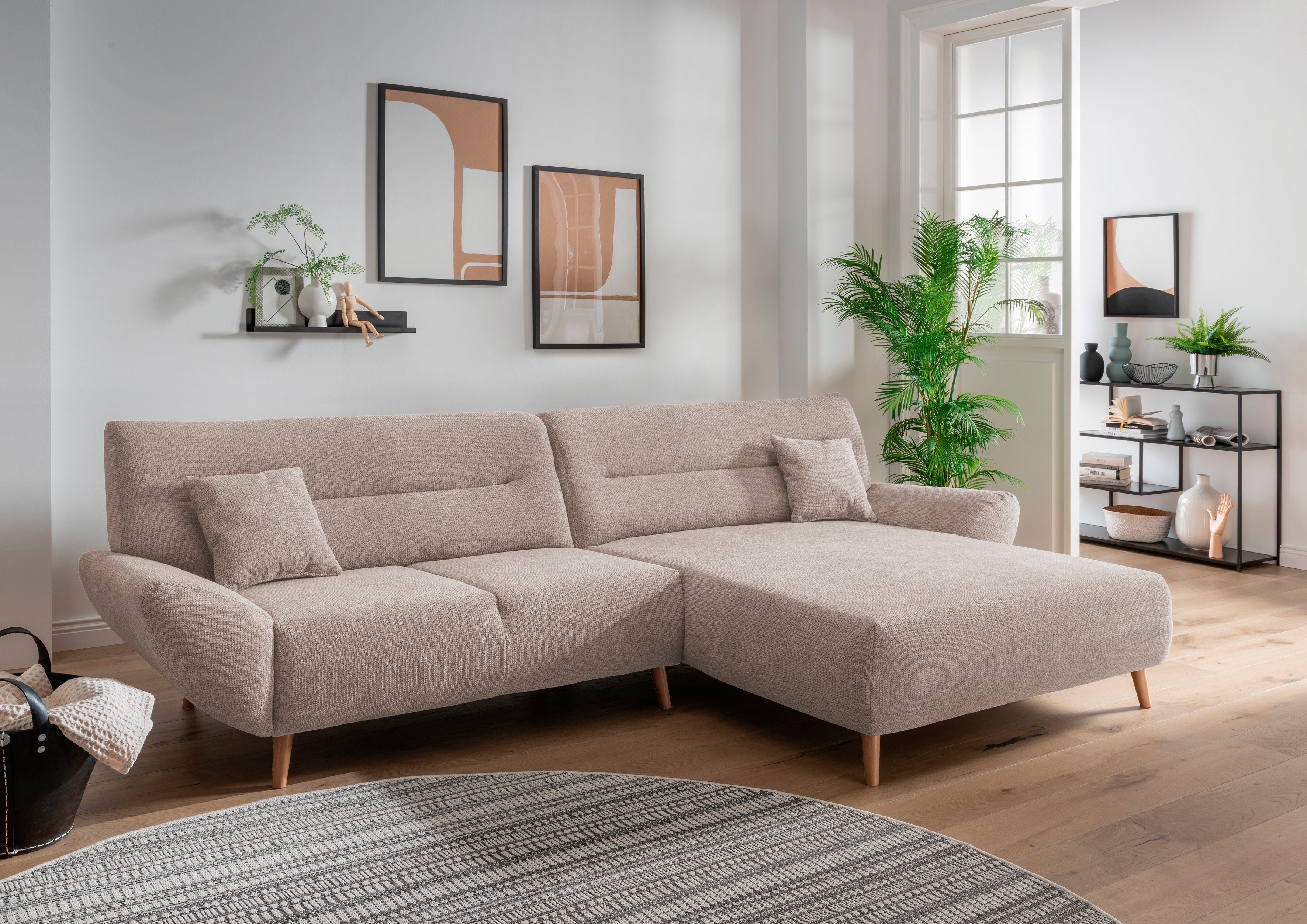 INOSIGN Ecksofa "Drago, elegant und zeitlos, komfortabel, Holzfuß, L-Form", günstig online kaufen