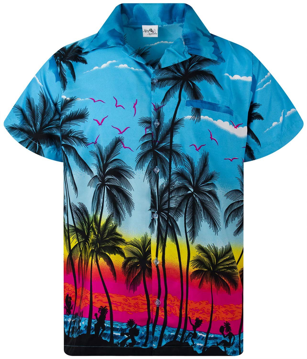 King Kameha Hawaiihemd Beach Kids Funky Hawaii-Hemd Kinder Kurzarm Front-Tasche Unisex