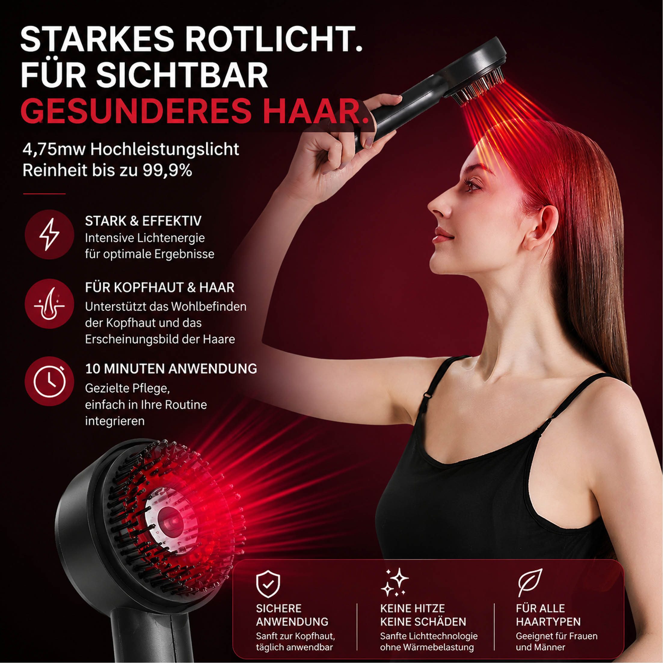 KINSI Massagegerät 2-in-1 Kopfhaut Massagebürste, Elektrisches Kopfmassagegerät, Mit Rotlicht, Blaulicht, Violettlicht, 5 Massageprogramme