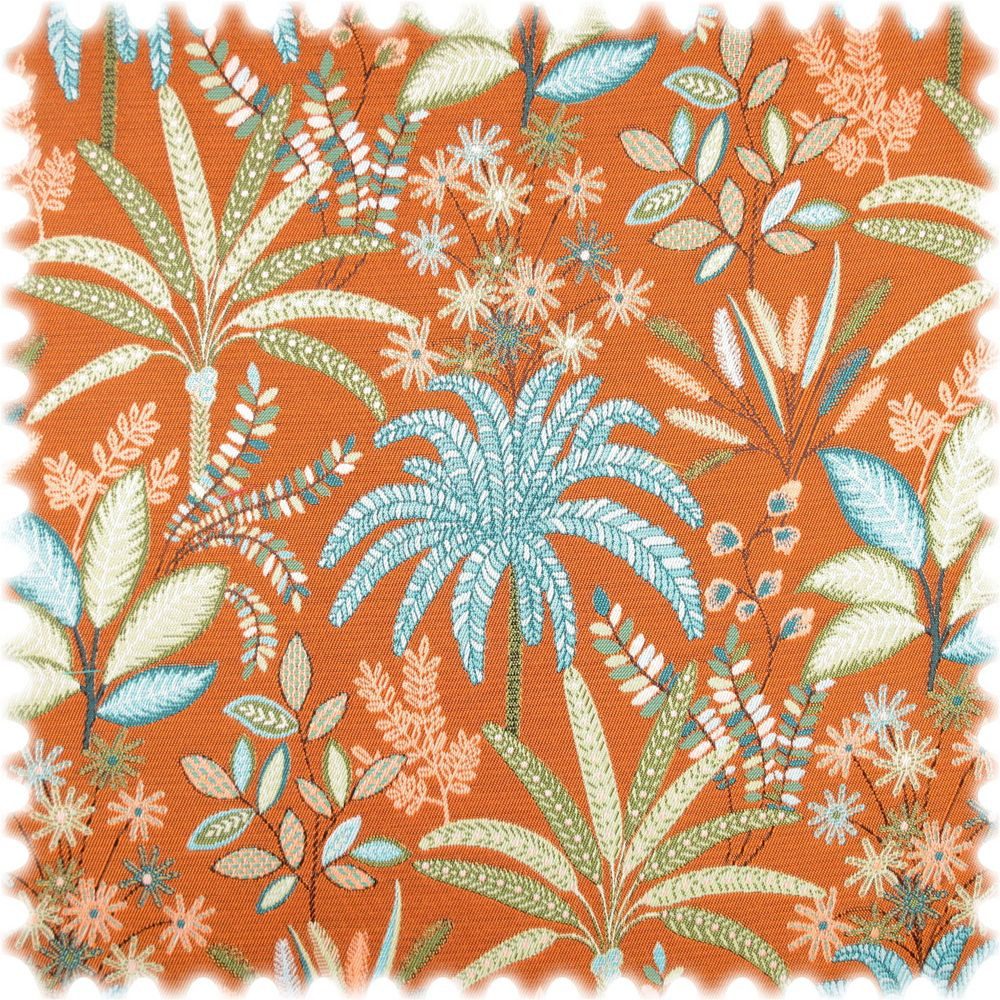 Heiro Stoff Jacquard Flachgewebe Möbelstoff Palmera Orange, Polsterstoff Meterware - Breite:140 cm