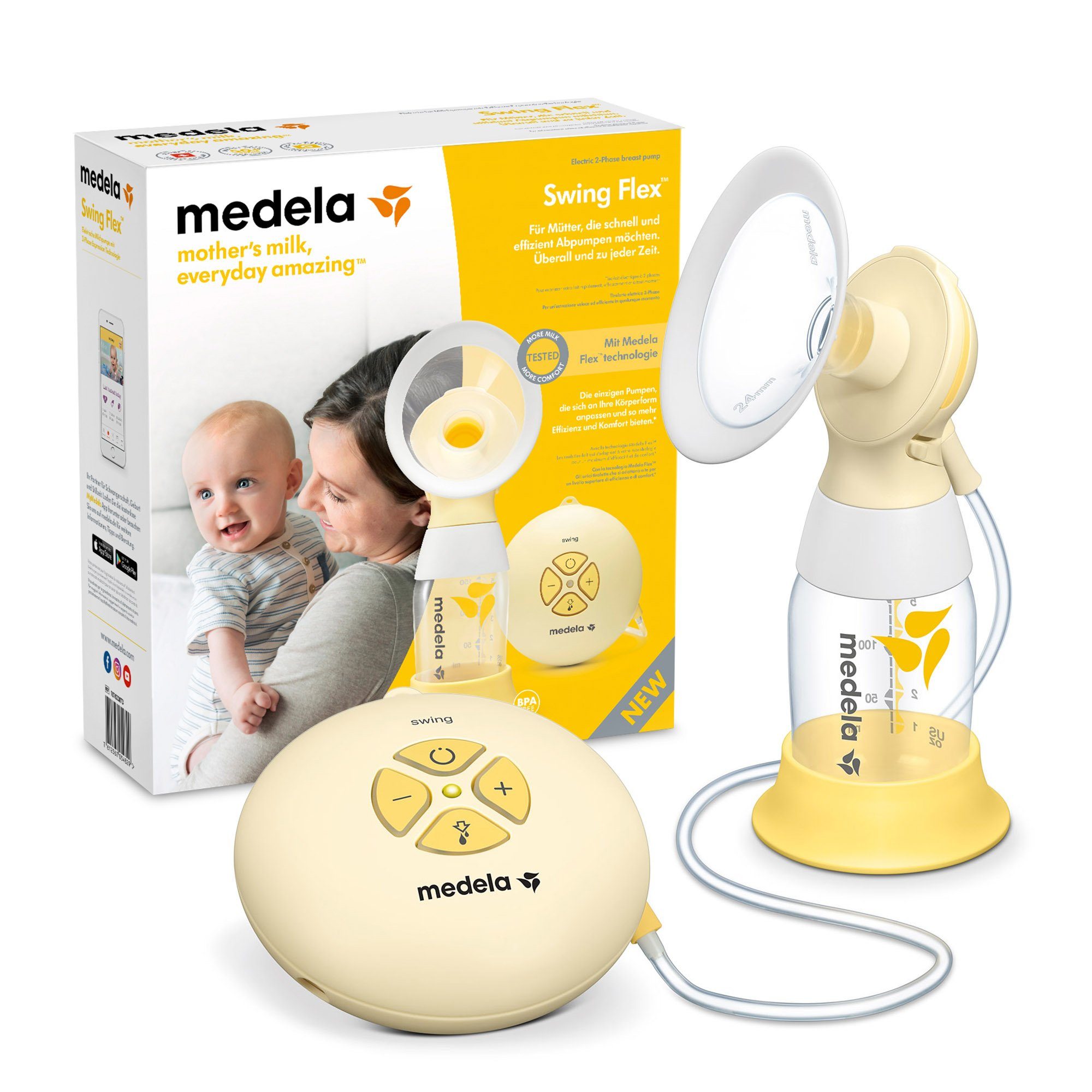 MEDELA Elektrische Milchpumpe für aufladbar, Swing Flex zuhause und unterwegs Einzel-Milchpumpe elektrische 2-Phasen-Expression