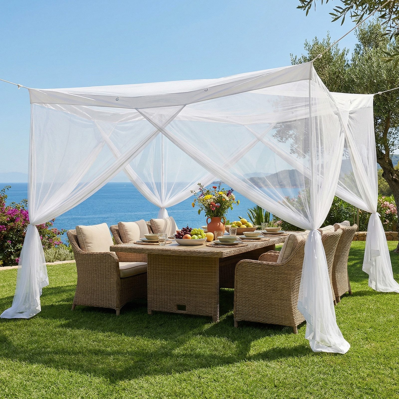 Sekey Moskitonetz Moskitonetz Pavillon 3,5x2,5x2,5m Insektenschutz Garten Outdoor Balkon, Fliegennetz für Pergola Garten groß Mückenschutz stabil