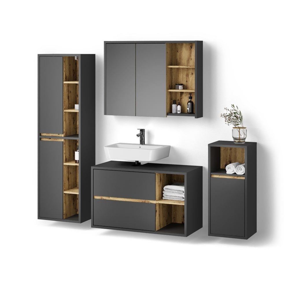 Livinity® Badmöbel-Set Vomano, Anthrazit/Eiche, 4 Teile günstig online kaufen