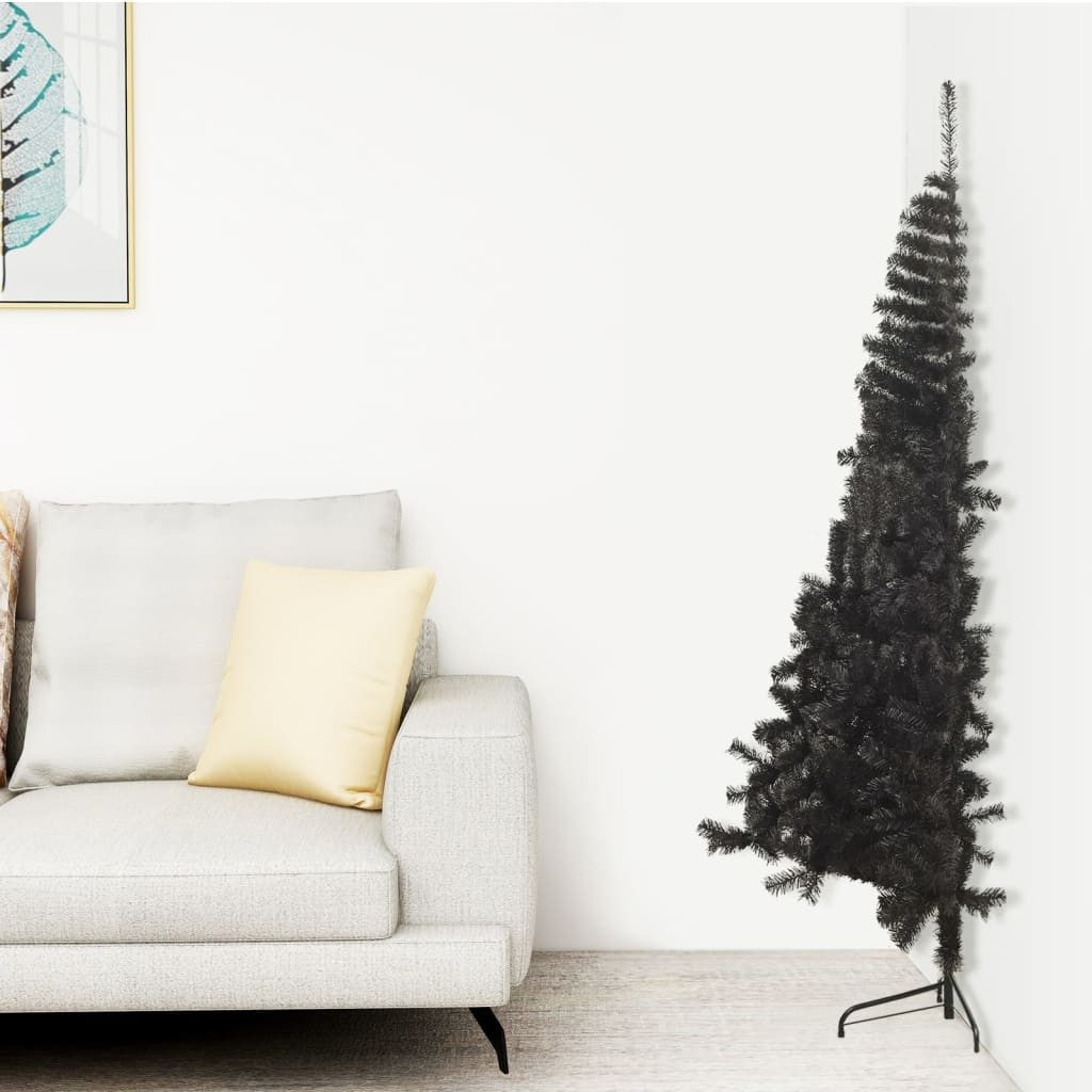 Künstlicher Weihnachtsbaum Künstlicher Halb-Weihnachtsbaum mit Ständer Schwarz 120 cm PVC