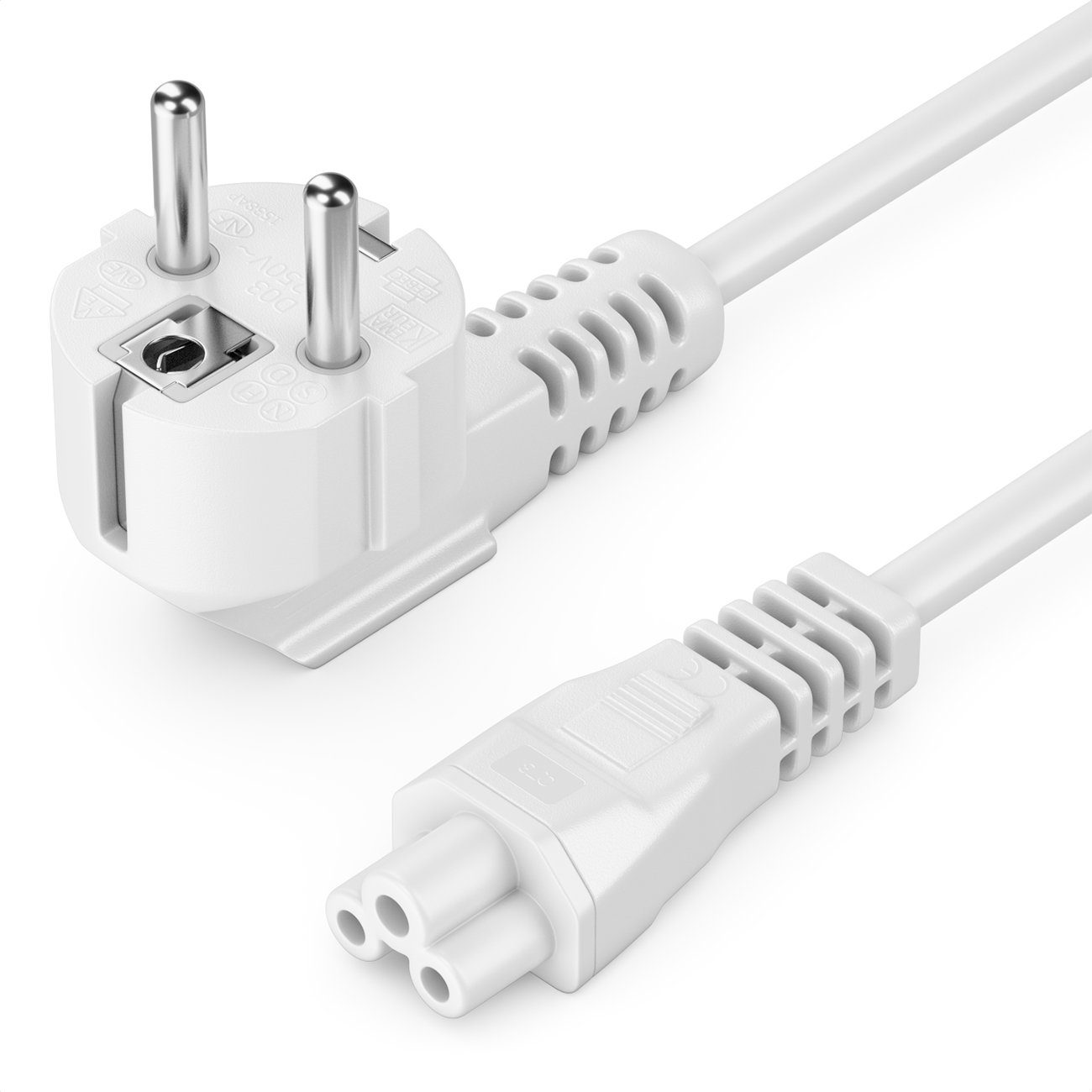 deleyCON deleyCON 5m Stromkabel Schutzkontakt Typ F 90° auf IEC C5 Buchse Weiß Stromkabel