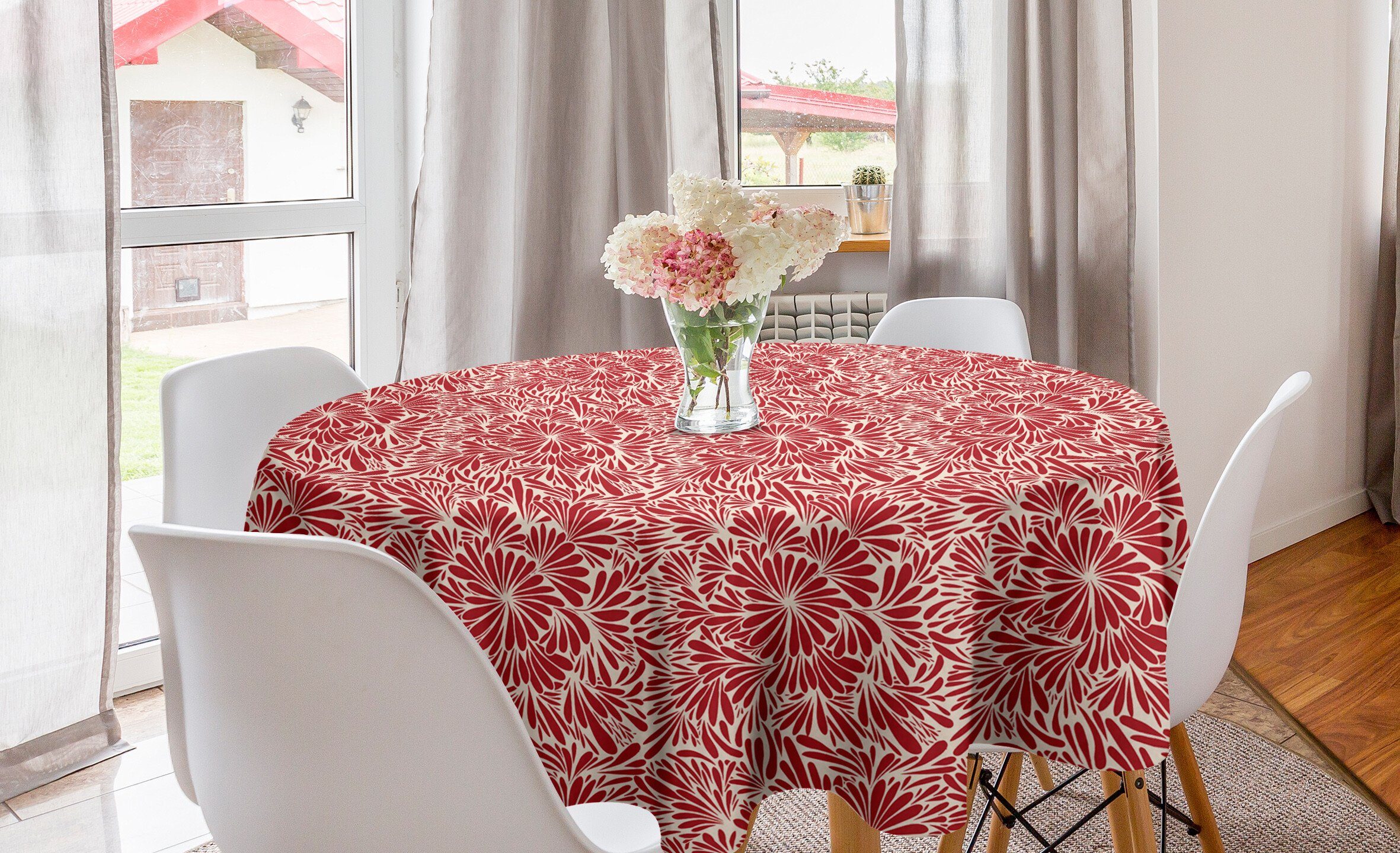 Esszimmer Tischdecke Abakuhaus Dekoration, Tischdecke für Küche Flourish Klassische Blumen Kreis Abdeckung Weinlese