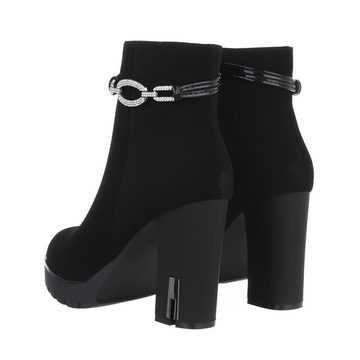 Ital-Design Damen Elegant Plateaustiefelette Blockabsatz High-Heel Stiefeletten in Schwarz