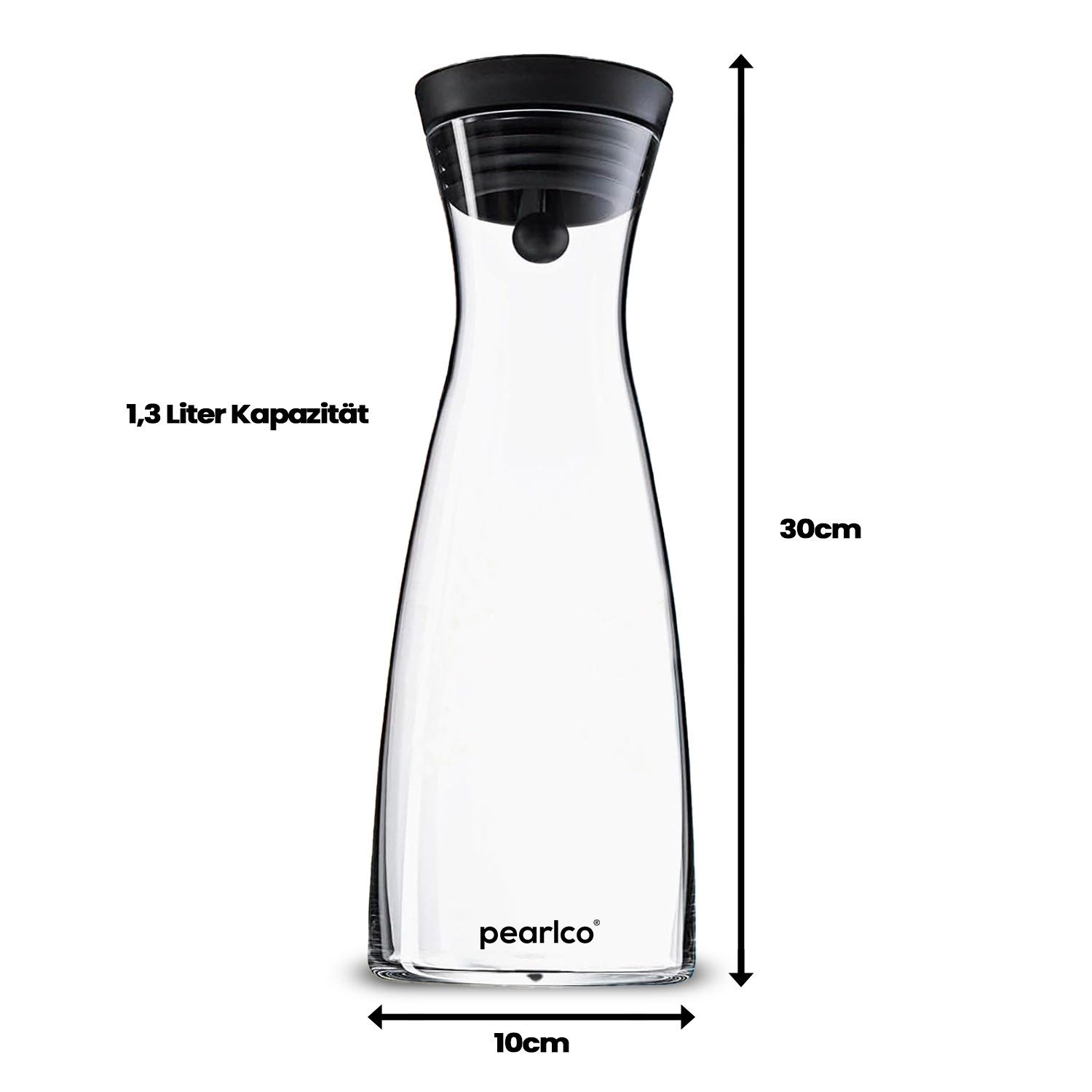 PearlCo Wasserkaraffe Glaskaraffe mit Edelstahldeckel 1,3 Liter Wasserkaraffe Glas