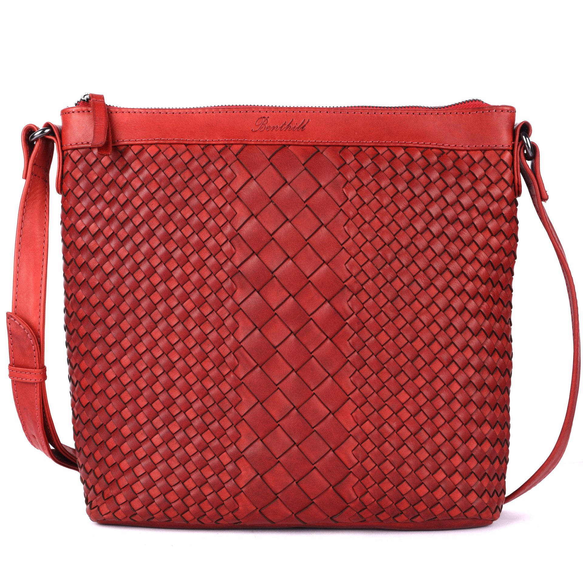 Benthill Umhängetasche Damen Echt Leder Umhängetasche Vintage Handtasche geflochtenem Muster, Schultergurt / Umhängegurt Reißverschlussfach