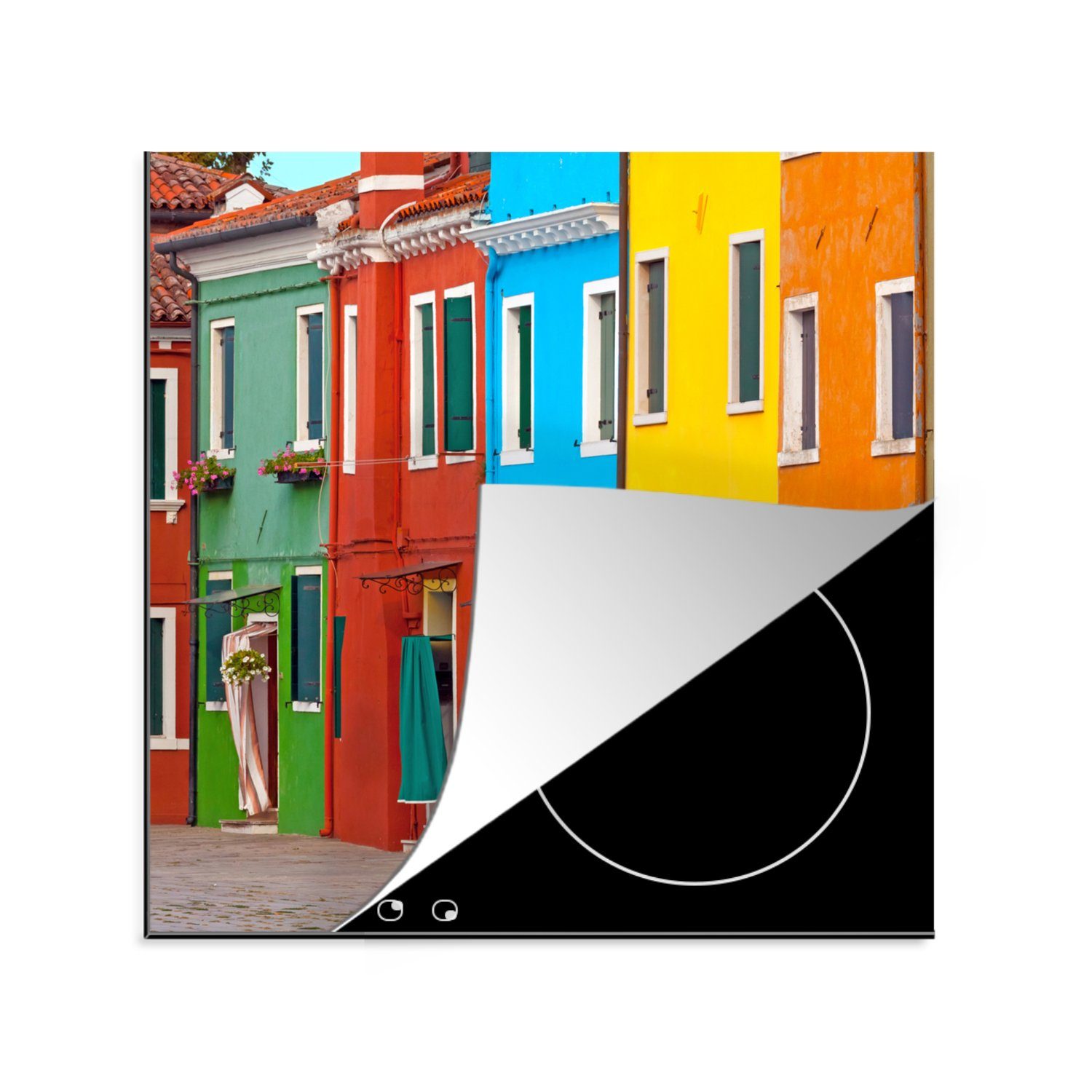 MuchoWow Herdblende-/Abdeckplatte Haus - Italien - Regenbogen, Vinyl, (1 tlg), 78x78 cm, Ceranfeldabdeckung, Arbeitsplatte für küche