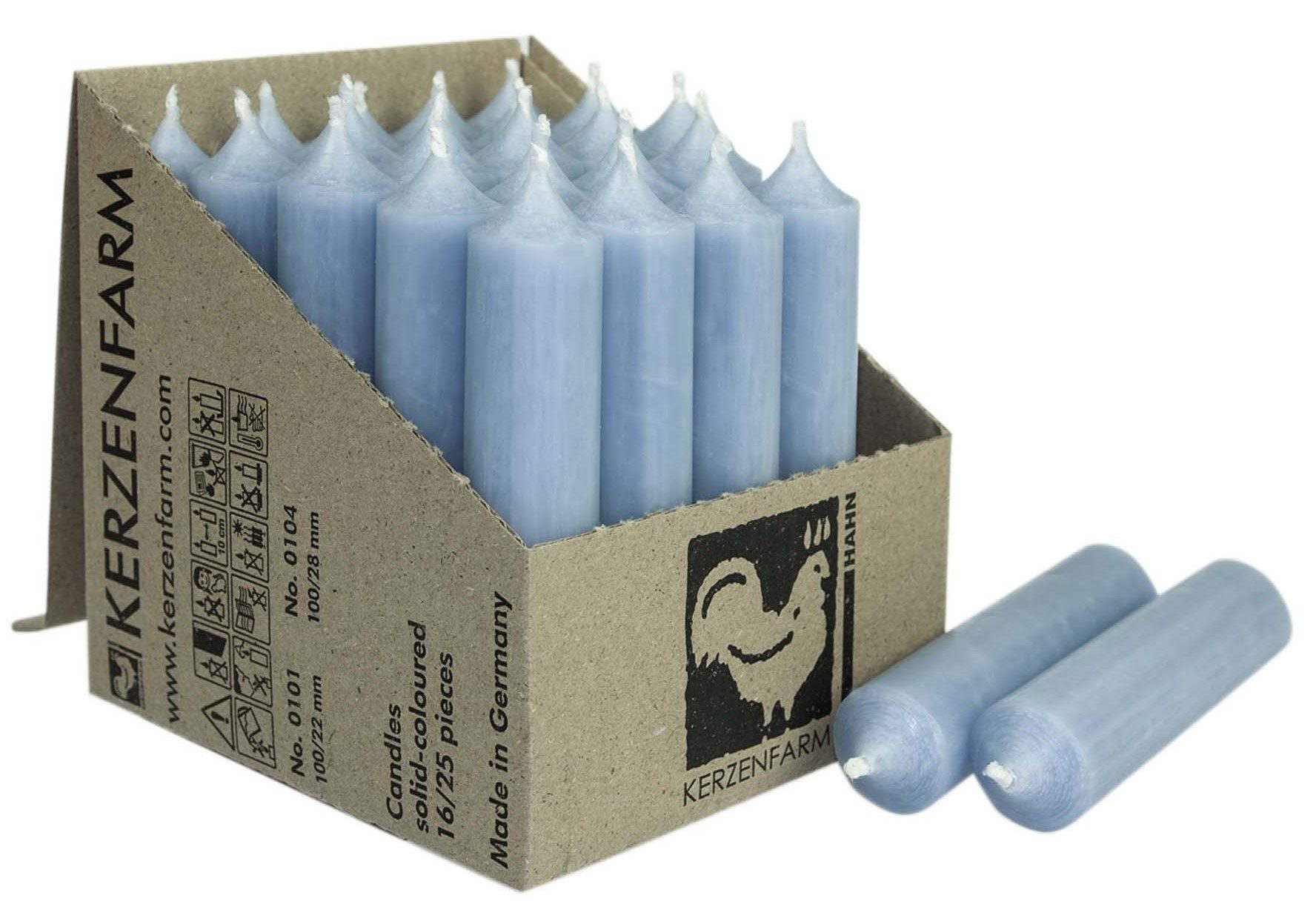 Hahn Kerzenfarm Spitzkerze Otto Kurze Stabkerze 25 Stück Pastell-Blau / Hellblau