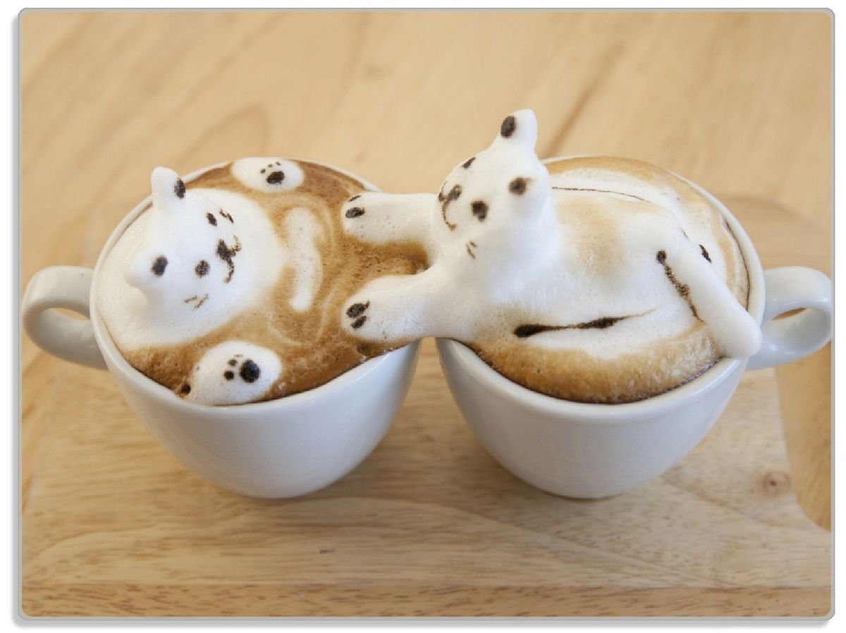 Wallario Schneidebrett Süße Milchschaum Katzen auf Kaffee, ESG-Sicherheitsglas, (inkl. rutschfester Gummifüße 4mm, 1-St), 30x40cm
