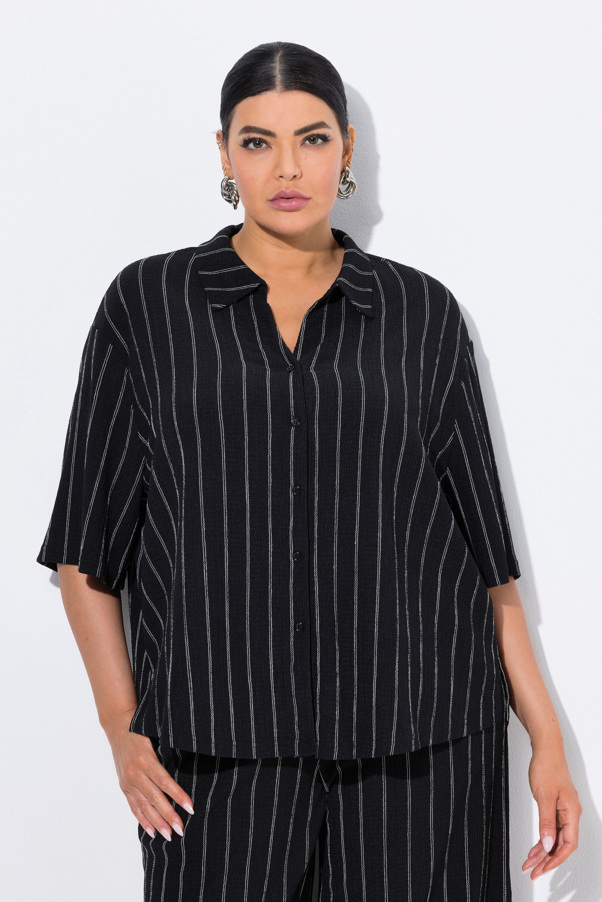 Ulla Popken Hemdbluse Jerseybluse Streifen Hemdkragen günstig online kaufen