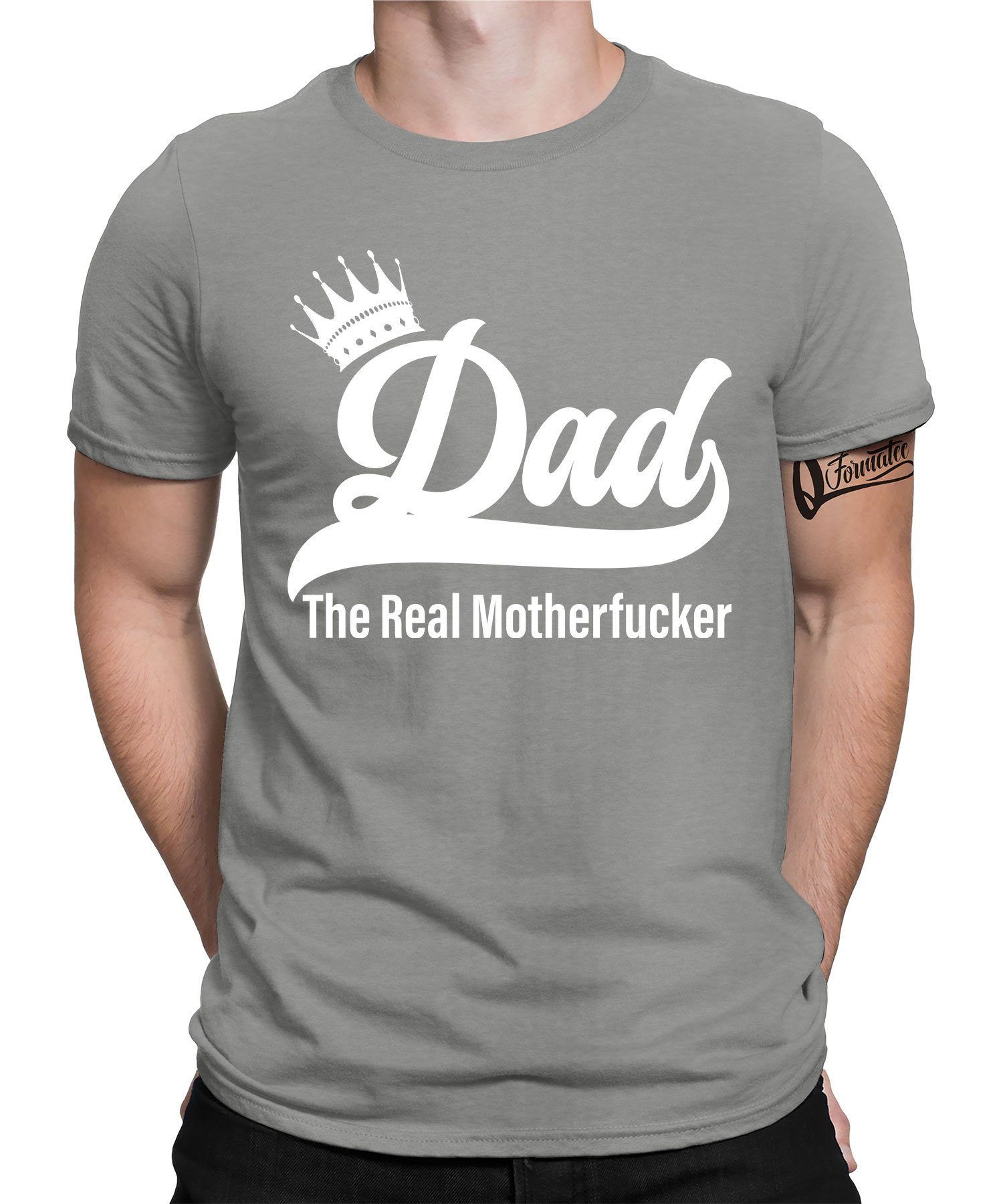 Quattro Formatee Kurzarmshirt Dad The Real Motherfucker - Papa Vatertag Vater Herren T-Shirt (1-tlg) Heather Grau