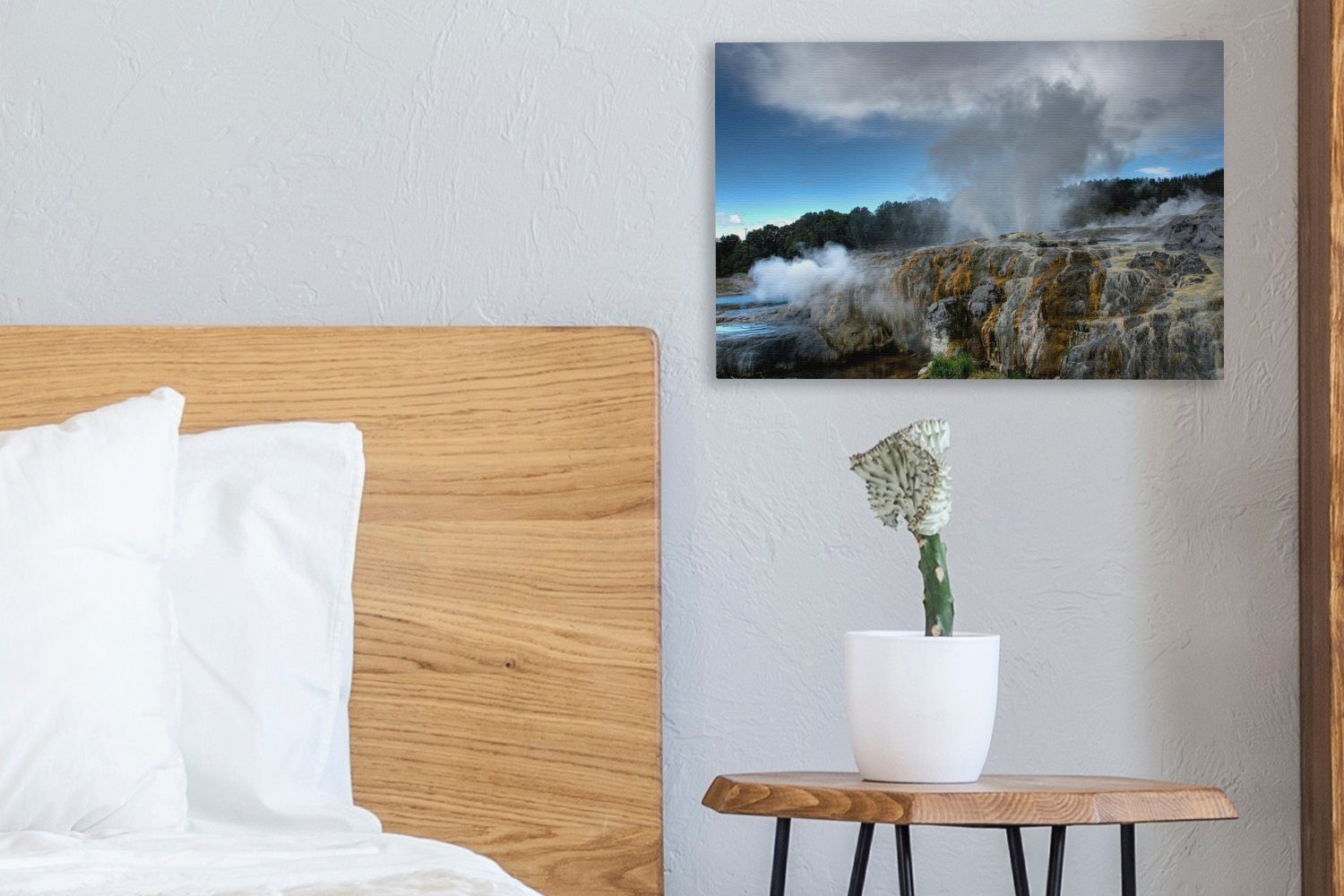 30x20 Wandbild Aufhängefertig, OneMillionCanvasses® Whakarewarewa-Geysire Neuseeland, Leinwandbilder, St), in cm Die Leinwandbild Wanddeko, (1