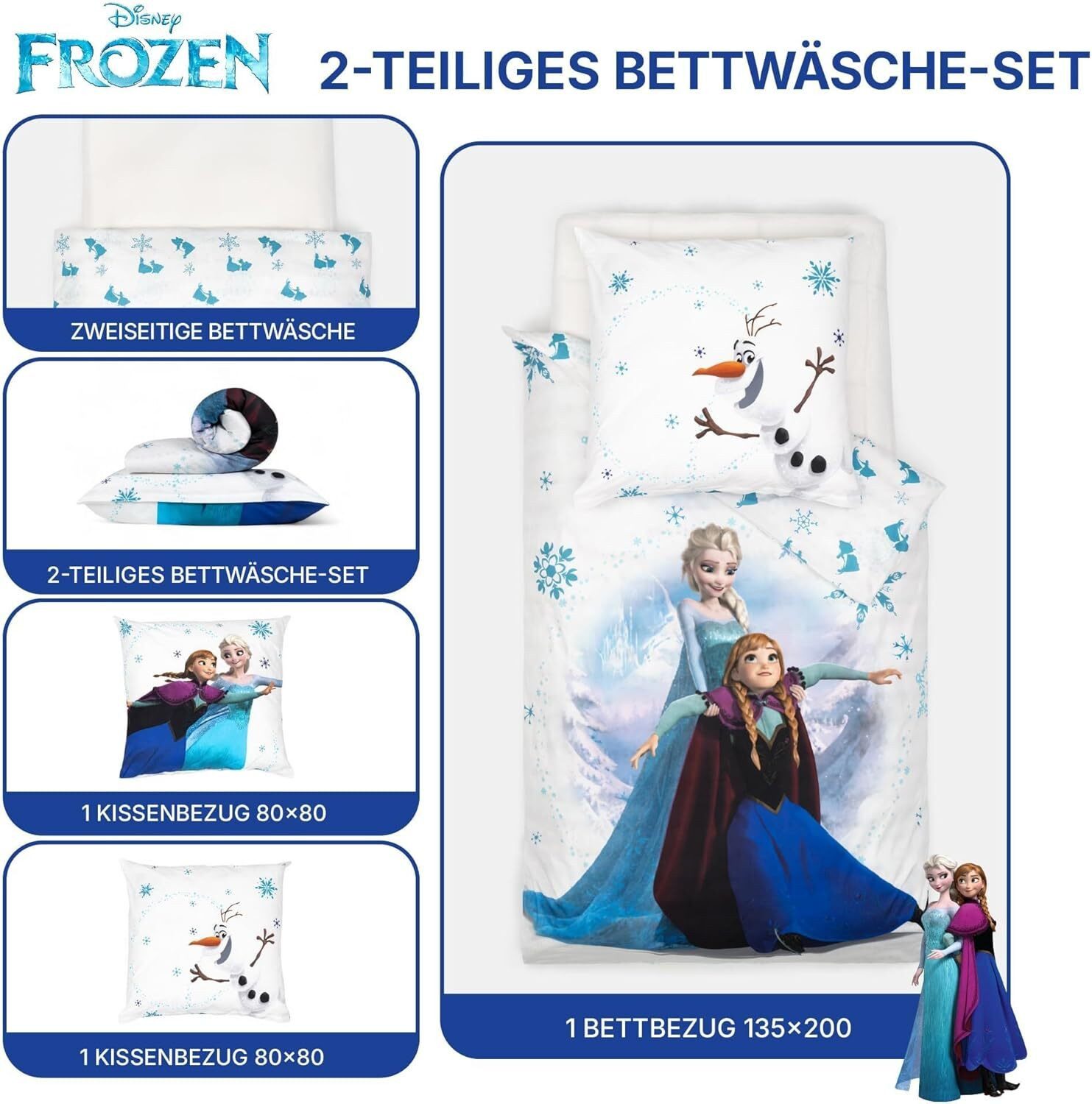 Disney Kinderbettwäsche Disney Frozen Elsa & Anna Bettwäsche 2tlg