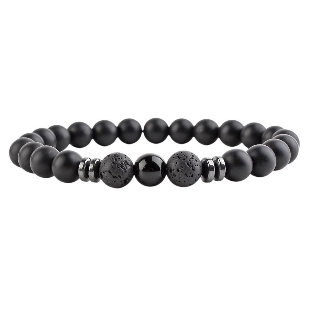Armband Obsidian Armband – Schwarzes Onyx Perlenarmband matt Elastisches