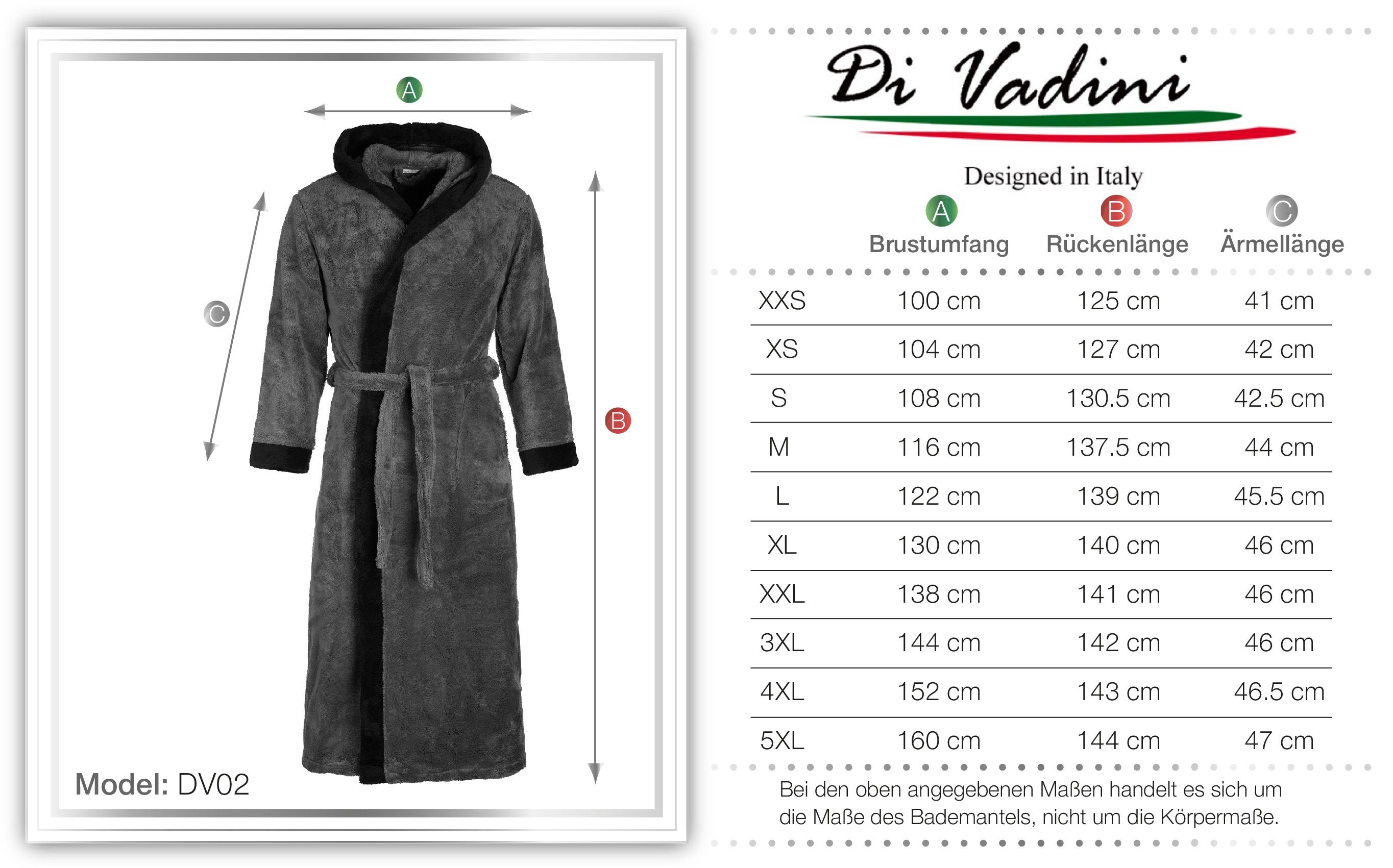 Bademantel Vadini PRATO Weitenverstellung Damen Di Polyester, Bademantel Kapuze, Vadini Himbeerrot wadenlang, UNISEX Herren Grau / Di mit