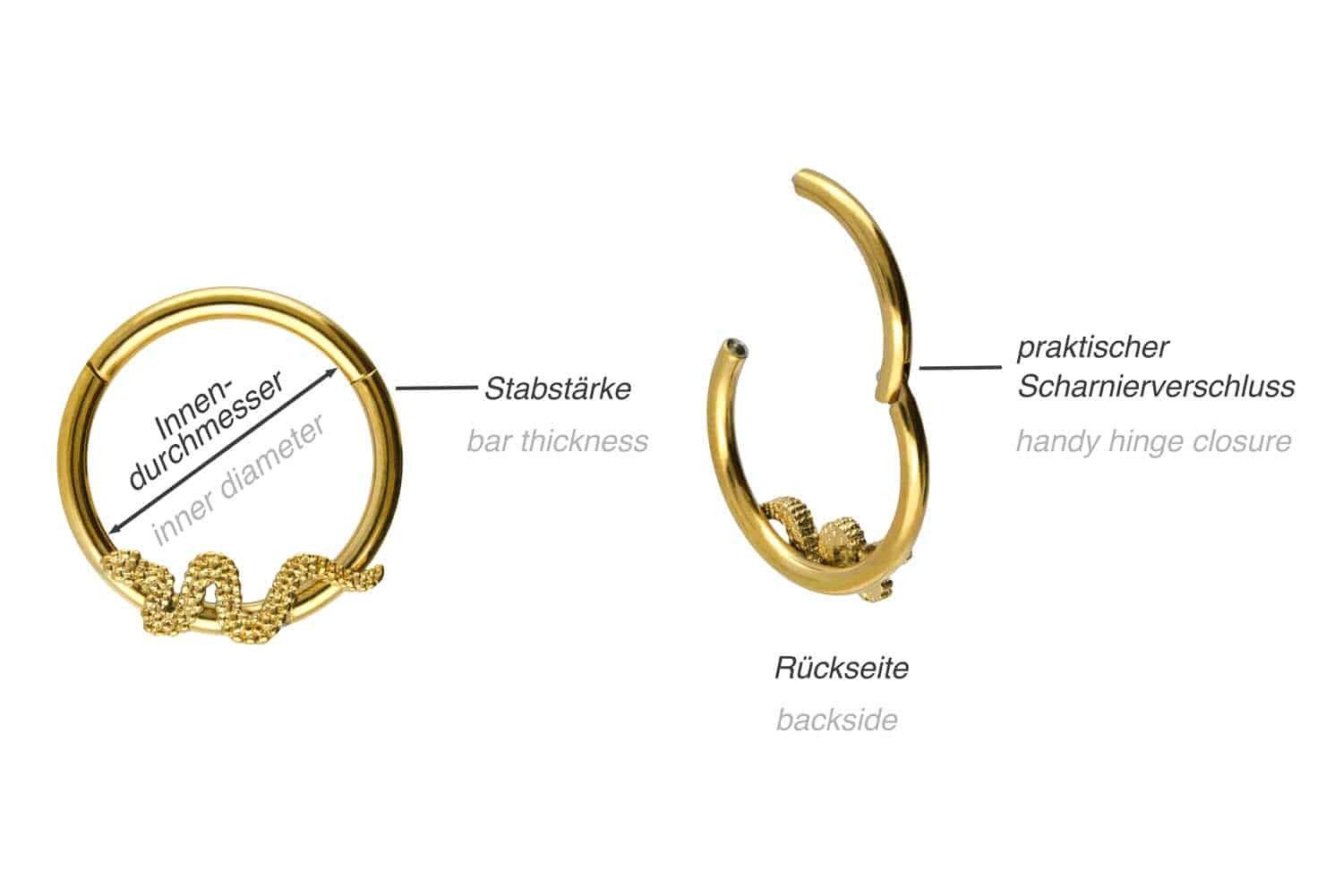 PIERCINGLINE Nasenpiercing Chirurgenstahl Segmentring Clicker SCHLANGE Ohrpiercing Septum Nase (Clicker, 1-tlg), Ohrpiercing für Conch, Helix, Tragus, Daith, Lobe