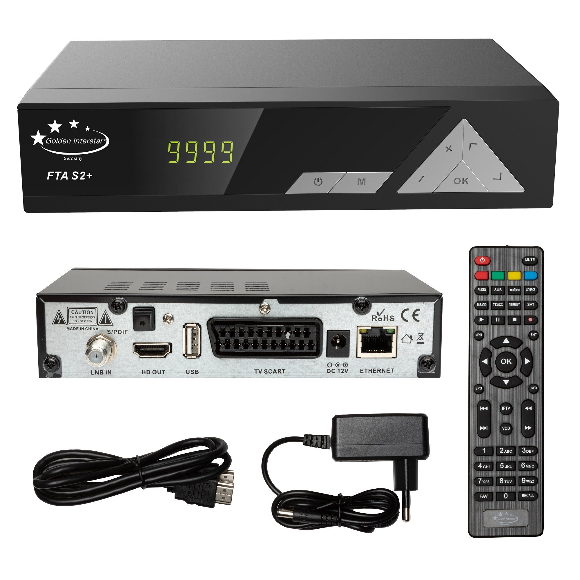 HD FTA S2+ Digitaler FullHD Satelliten Receiver SAT-Receiver (Digitalreceiver für hochauflösenden HD Empfang, 1080p, Scart, HDMI, LAN Netzwerk, USB Mediaplayer, EPG, Youtube IPTV Player fähig)