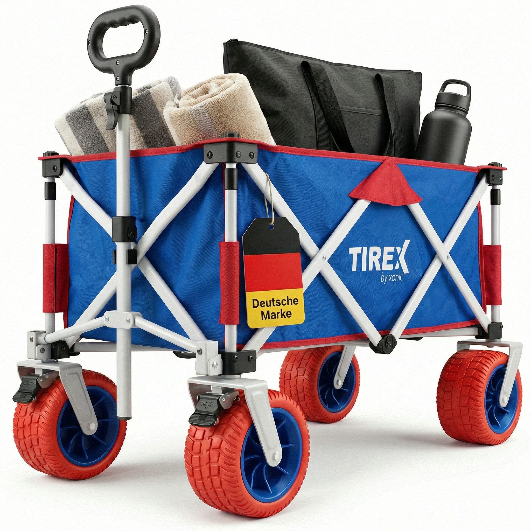 Bollerwagen TIREX by xonic® Bollerwagen Faltbar PU XL Rädern Fußbremse (Red/White)