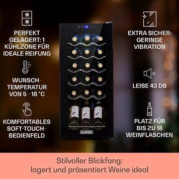 Klarstein Weinkühlschrank Shiraz 18 Uno, für 18 Standardflaschen á 0,75l,Wein Flaschenkühlschrank Weintemperierschrank Weinschrank Kühlschrank