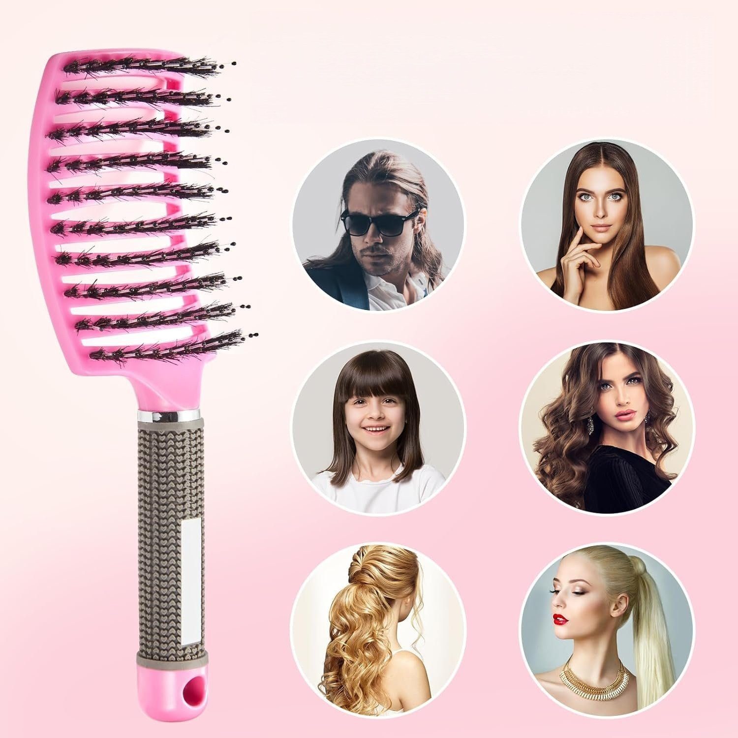 FOUORTUNATE-BEE Haarbürsten-Set 2er Set Massage Haarbürste 9-reihig für alle Haartypen, Gebogene Entwirrbürste für nasses & trockenes Haar