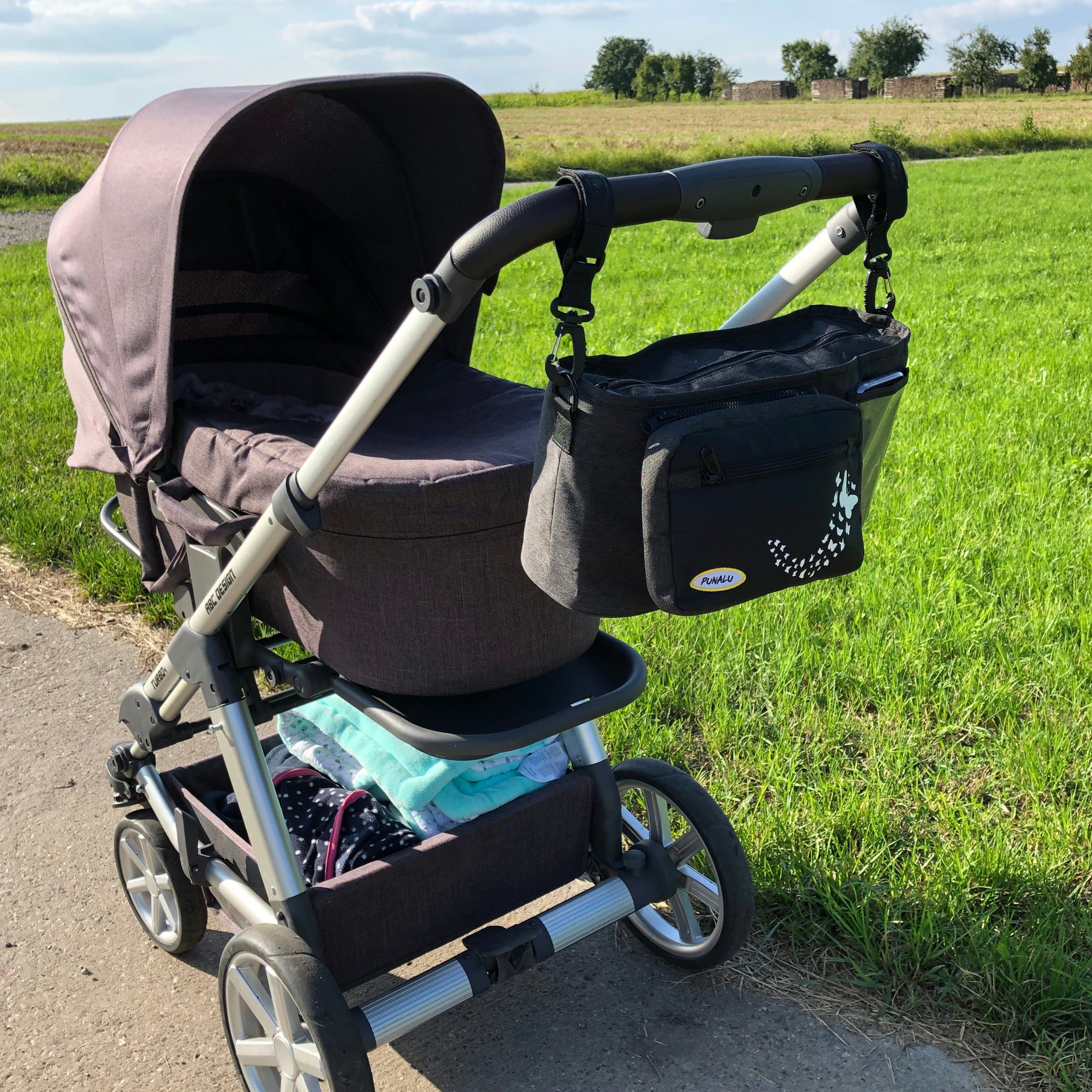 PUNALU Kinderwagen-Tasche Punalu großer Kinderwagen Organizer mit Schmetterlingsmuster