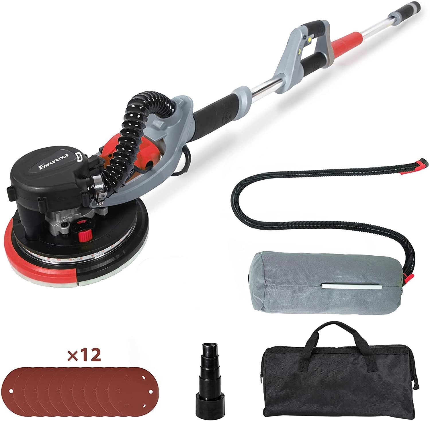 Fanztool Trockenbauschleifer 800 Watt Trockenbauschleifer All-In-One, (Packung, Staubsauger, LED Beleuchtung und Kugel-Kranz Lösung, Teleskop)