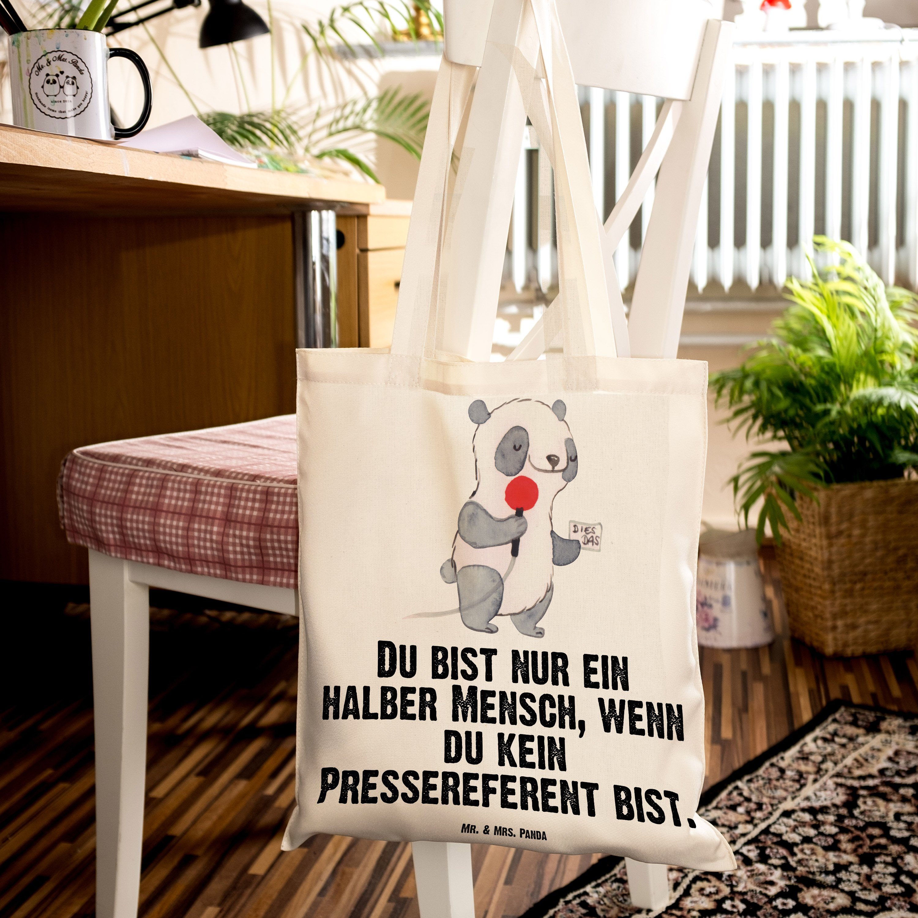 mit Tragetasche Geschenk, Transparent Pressereferent Panda Beuteltasche, Mrs. Juteb - & Mr. Herz (1-tlg) -