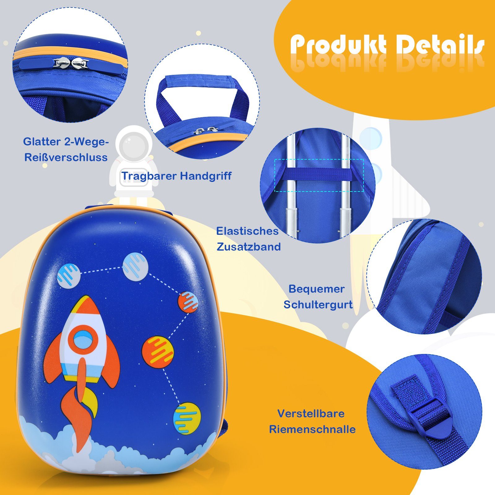 COSTWAY Kinderkoffer 2tlg Kinderkoffer, mit Rucksack – Bild 5 von 5