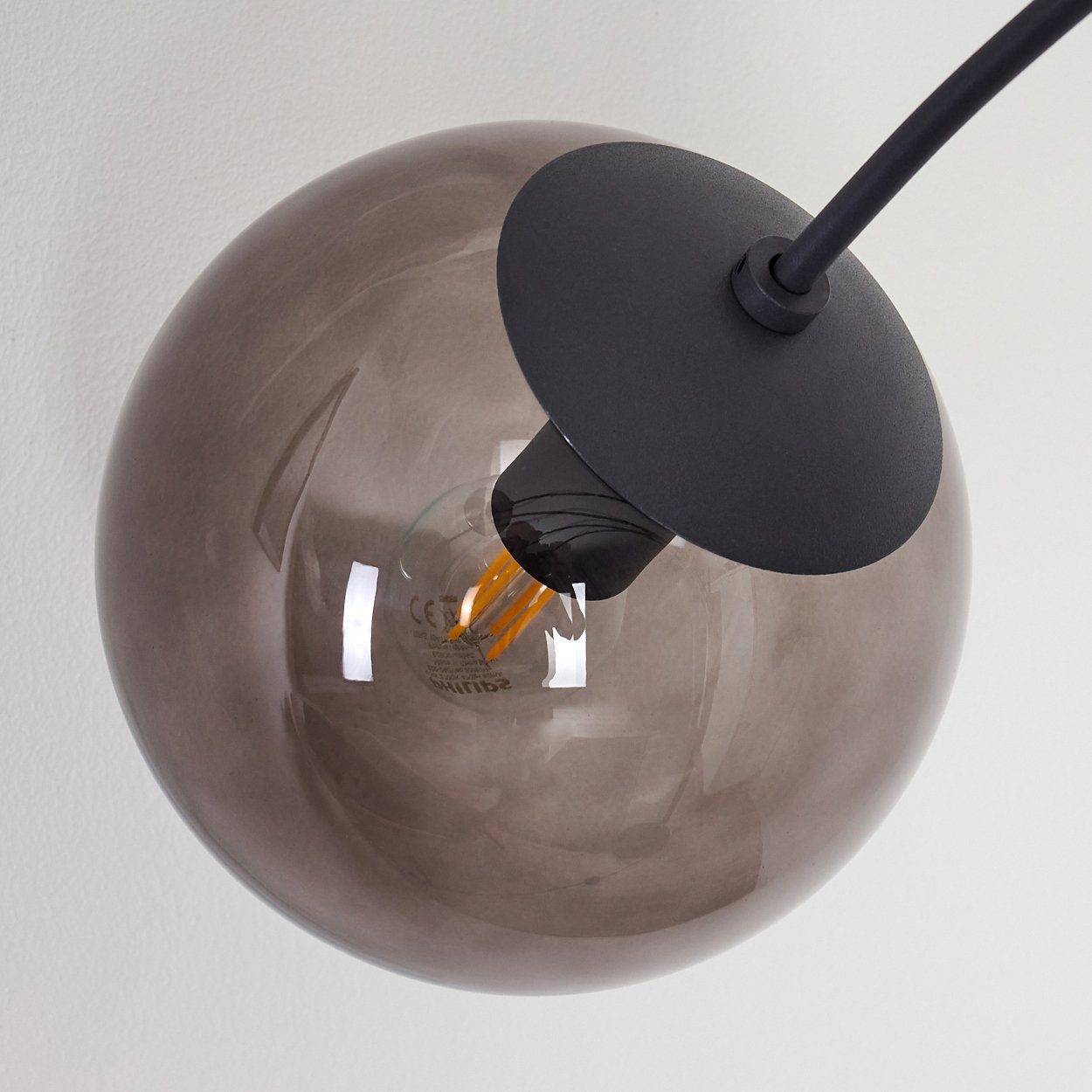 Bodenlampe aus Standlampe Schwarz, Metall auch moderne Leuchtmittel, »Arviè« ohne 5xE14, Bogenlampe Stehleuchte Rauchglas-Kugeln, mit hofstein in Fußschalter, mit