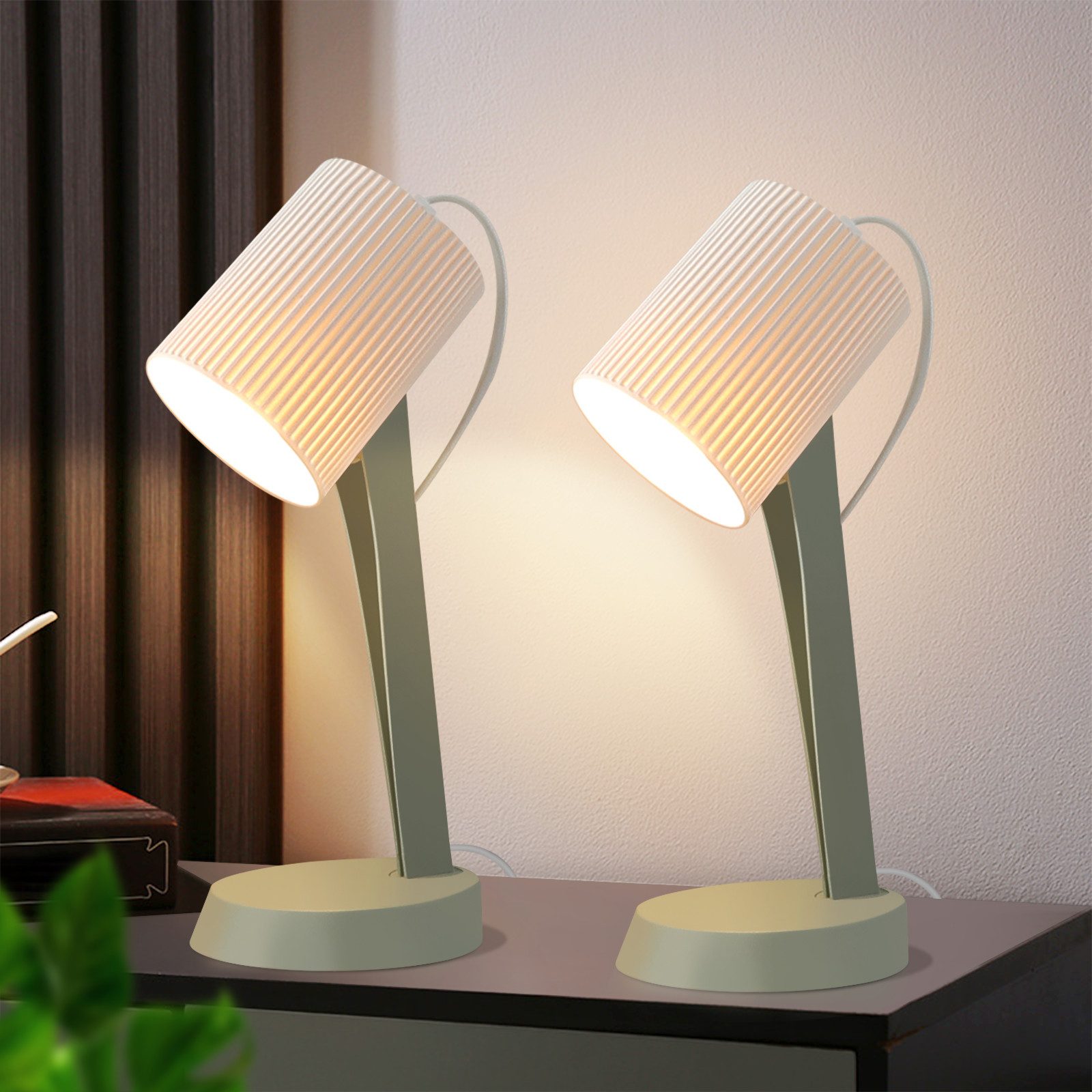 ZMH Tischleuchte Modern Landhausstil Tischlampe mit Kabel Wohnzimmer mit Ki günstig online kaufen