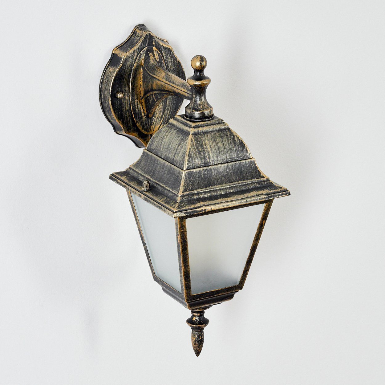 hofstein Außen-Wandleuchte Wandlampe abwärts in antikem Look aus Metall/Glas in Braun-Gold, ohne Leuchtmittel, im klassischen Landhaus-Stil, Außenleuchte für Terrasse, E27, IP44