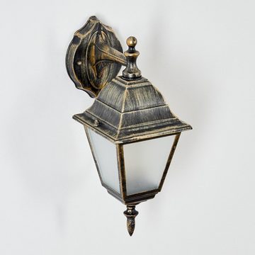 hofstein Außen-Wandleuchte Wandlampe abwärts in antikem Look aus Metall/Glas in Braun-Gold, ohne Leuchtmittel, im klassischen Landhaus-Stil, Außenleuchte für Terrasse, E27, IP44