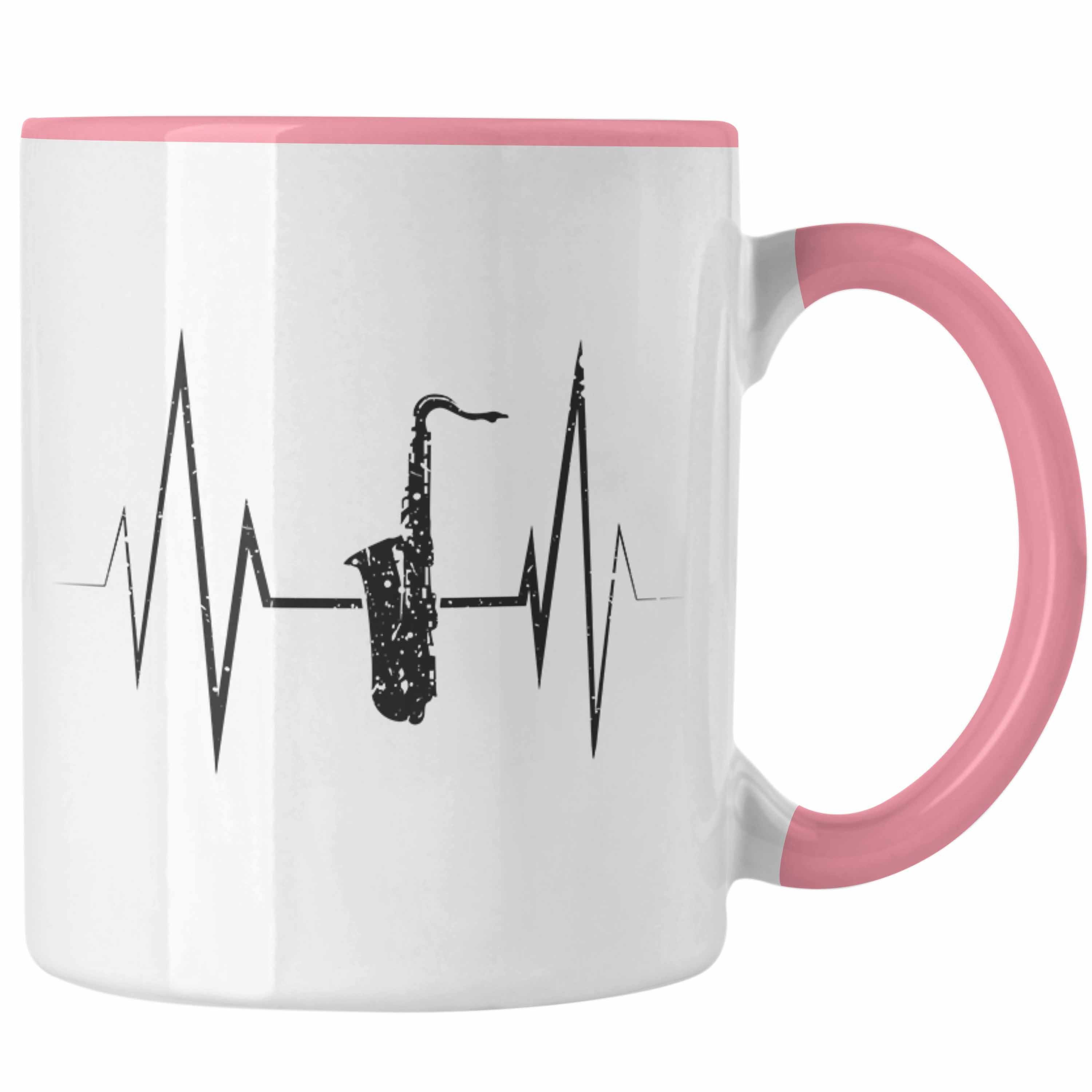 Trendation Tasse Saxophon Tasse Geschenk Herzschlag Saxophonist Kaffeebecher Geschenki Rosa