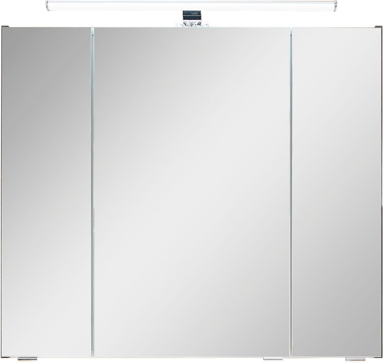 Saphir Badezimmerspiegelschrank Quickset 945 Badschrank, 3 Spiegeltüren, 6 Einlegeböden, 80 cm breit inkl. LED-Beleuchtung, Türdämpfer, Schalter-/Steckdosenkombination