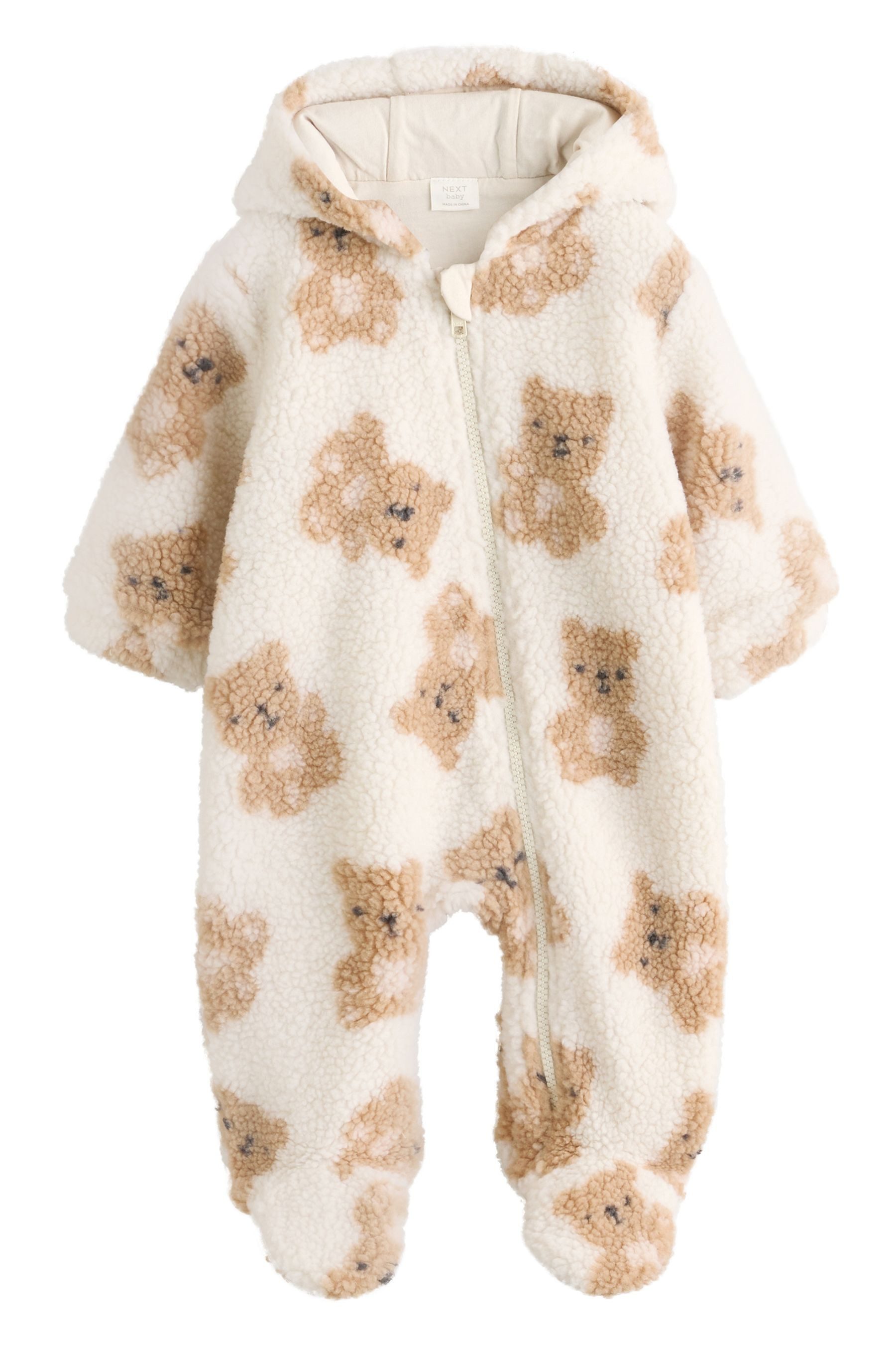 Plüschoverall Borg-Strampler mit durchgehendem Print, Baby Bear