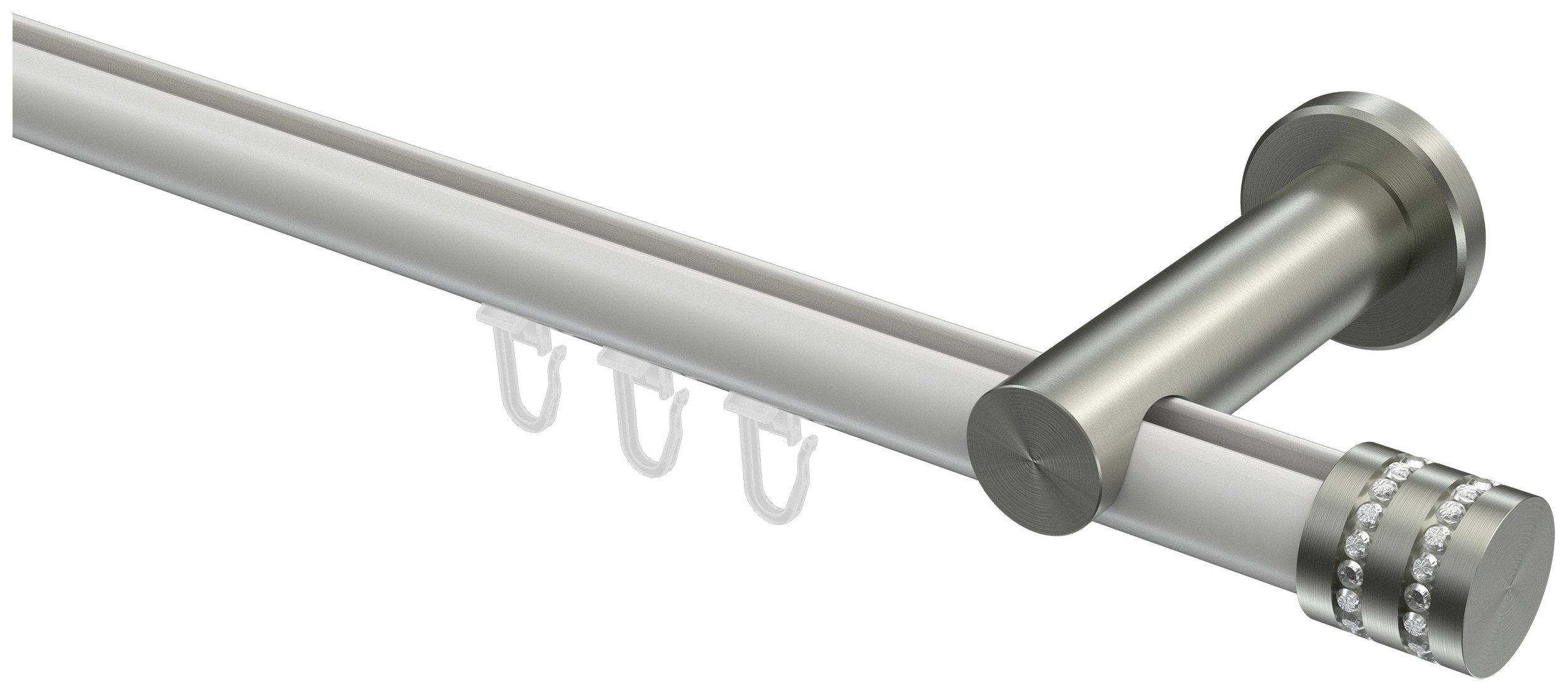 INTERDECO Innenlaufschiene Platon Estana, Ø 20 mm, 1-läufig, Fixmaß, kürzbar, Wandmontage, Aluminium, Weiß / Edelstahl-Optik / Bicolor