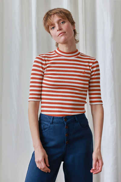 TWOTHIRDS Shirttop Aspland - Rust Stripes extra weich, aus recycelten Materialien