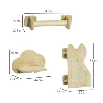 PawHut Katzen-Kletterwand 4 TLG. Wand Katzenmöbel Klettern Katzenkratzbaum, Plüsch, Beige, für Katzen bis 5 kg