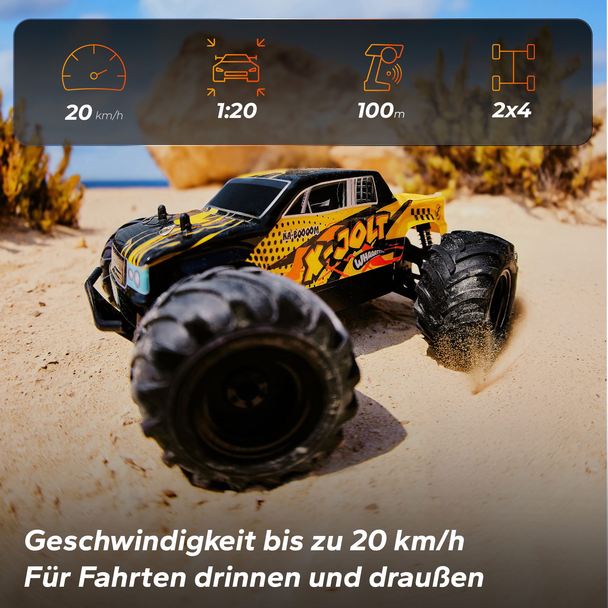 Overmax RC-Auto X-JOLT (Set, Komplettset mit zwei Batterien), 20 km/h/2x Akkus/Hinterradantrieb/Federaufhängung/6 cm‑Räder