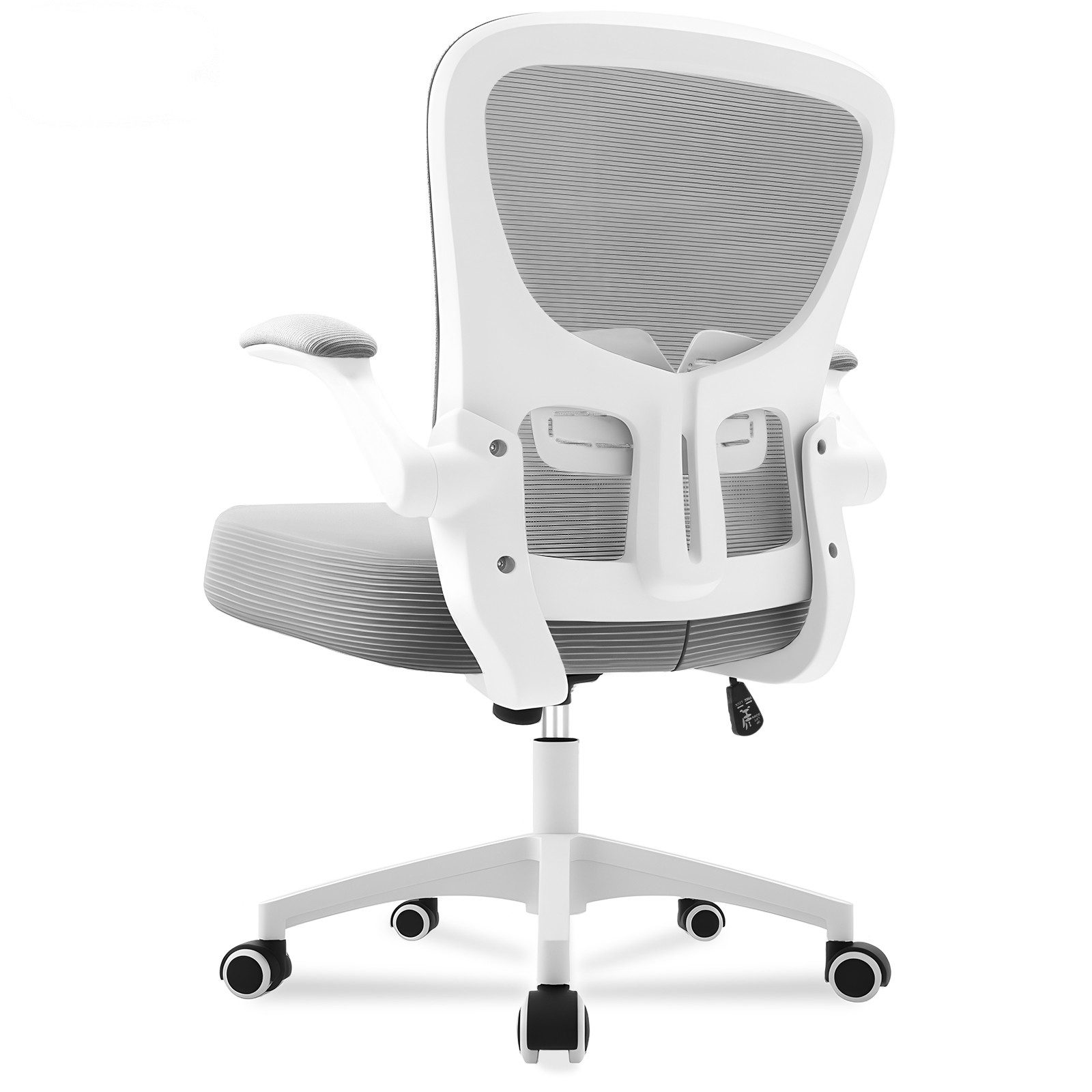 Durrafy Bürostuhl Ergonomischer Bürostuhl,Schreibtischstuhl mit klappbaren Armlehnen (Höhenverstellbarer Drehstuhl mit Wippfunktion bis 130°,Computerstuhl mit verstellbarer Lendenwirbelstütze und leisen Rollen), Chefsessel mit 150 kg Tragfähigkeit