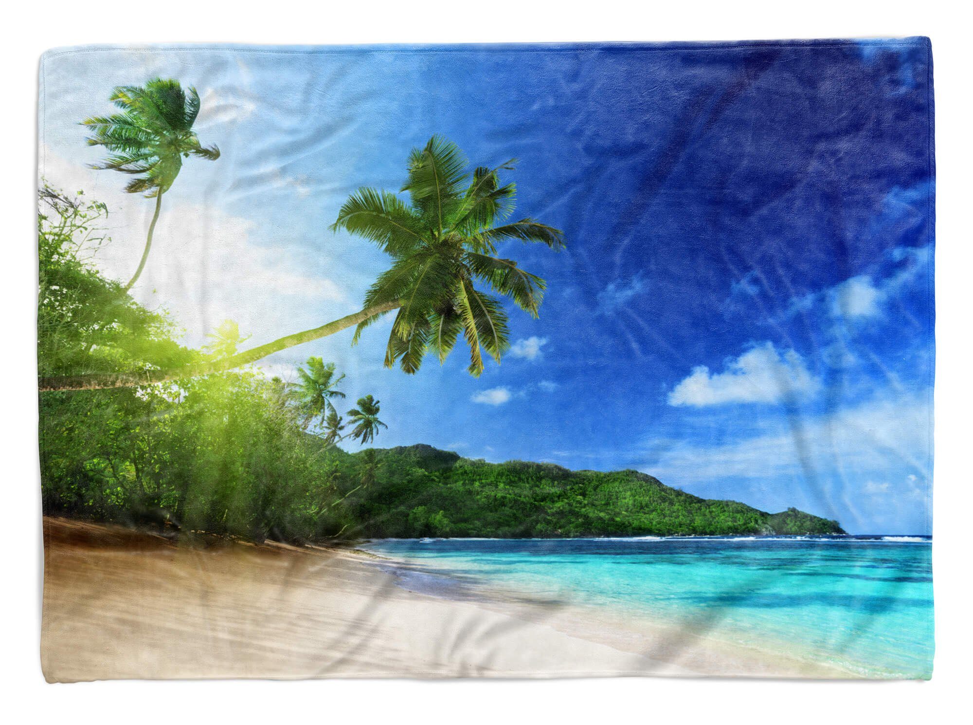 Sinus Art Handtücher Handtuch Strandhandtuch Baumwolle-Polyester-Mix Fotomotiv Saunatuch Palmen, mit (1-St), Traumstrand Kuscheldecke Handtuch